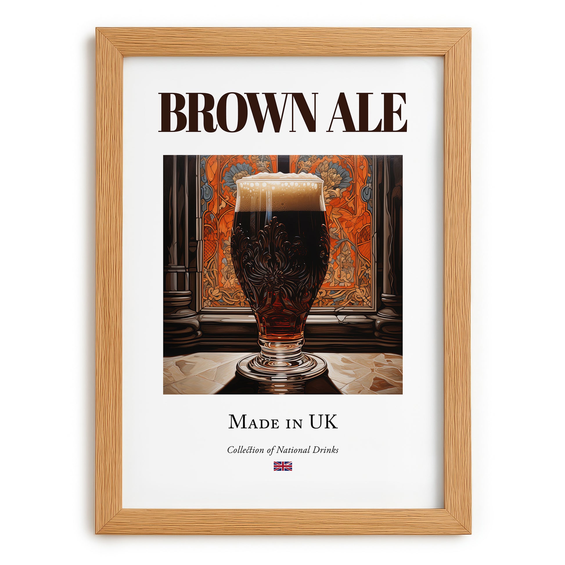 Brown Ale – English Beer, Gastropub Still Life, set in oak frame