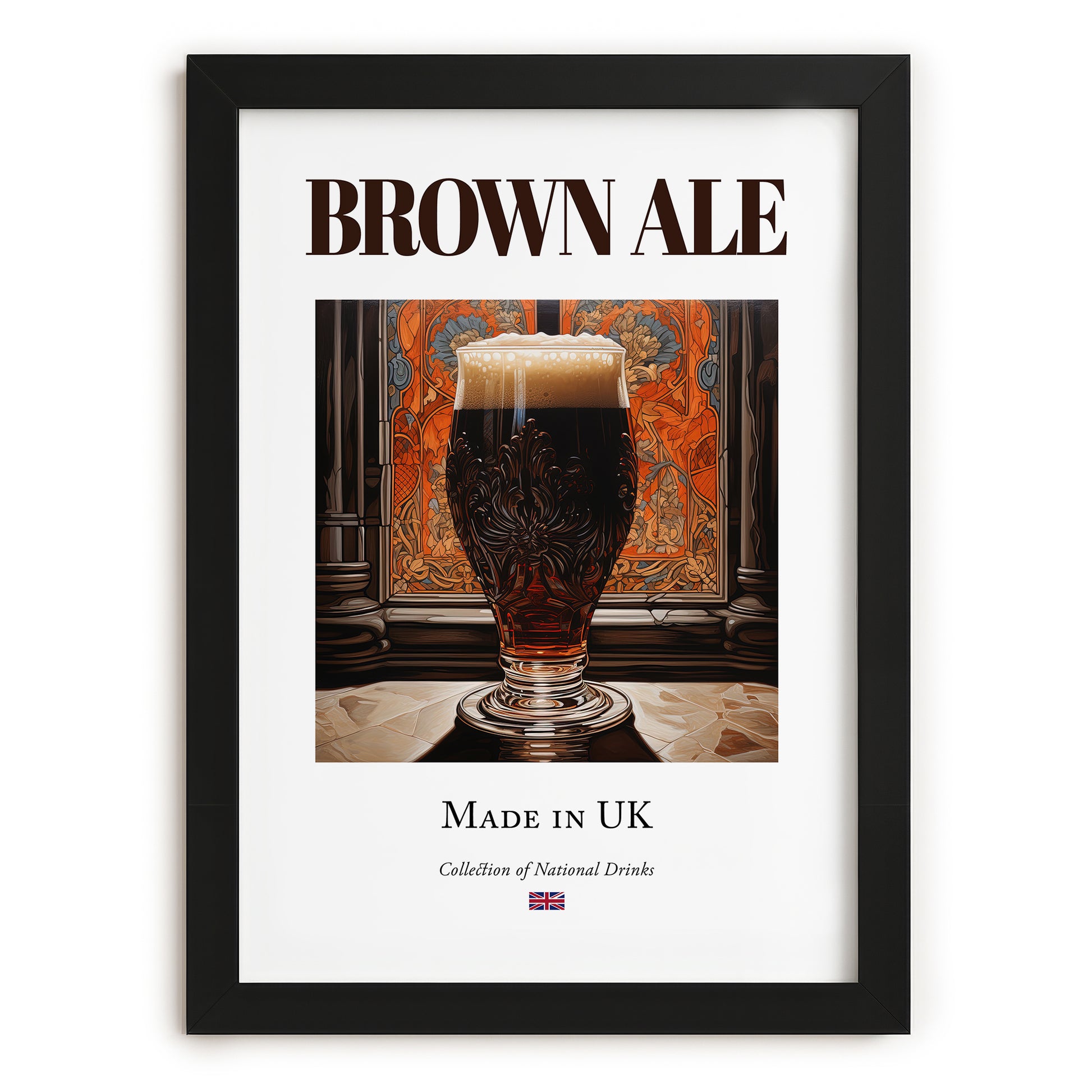 Brown Ale – English Beer, Gastropub Still Life, in sleek black frame