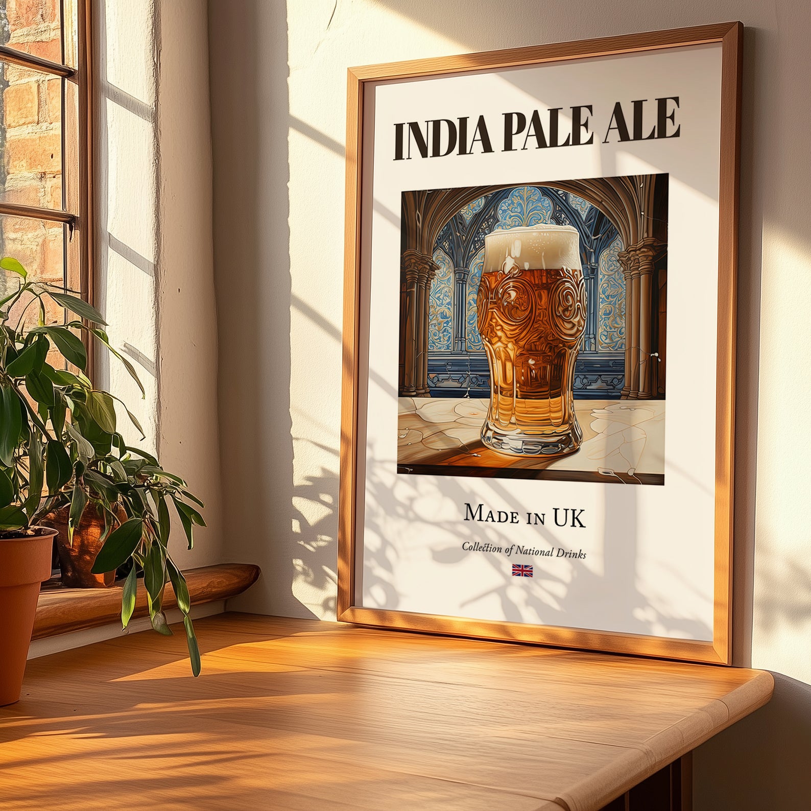 India Pale Ale – English Beer, Taproom Print, no-text version framed in wood