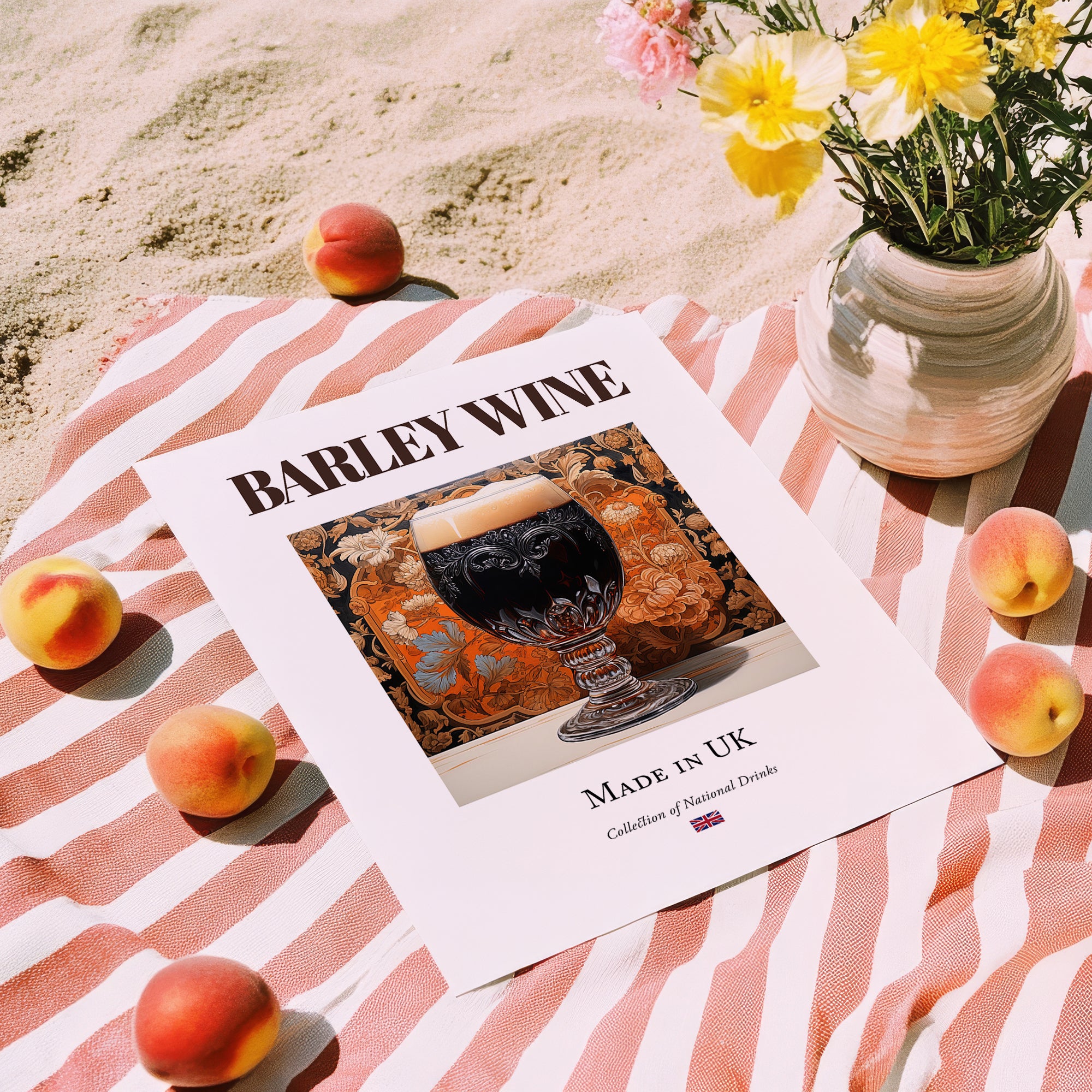 Barley Wine – English Beer, Sports Bar Poster, unframed on coastal sand