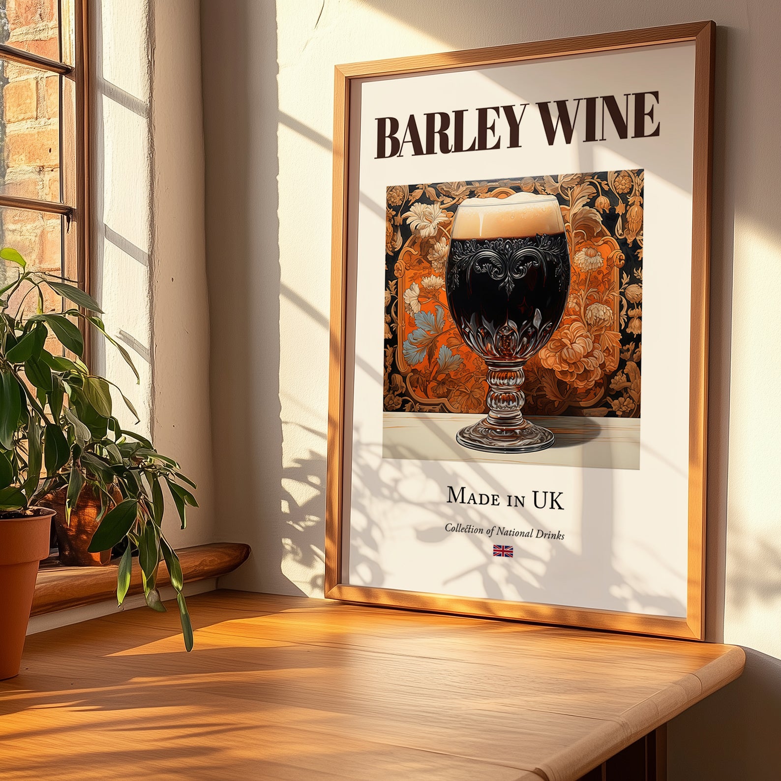 Barley Wine – English Beer, Sports Bar Poster, no-text version framed in wood