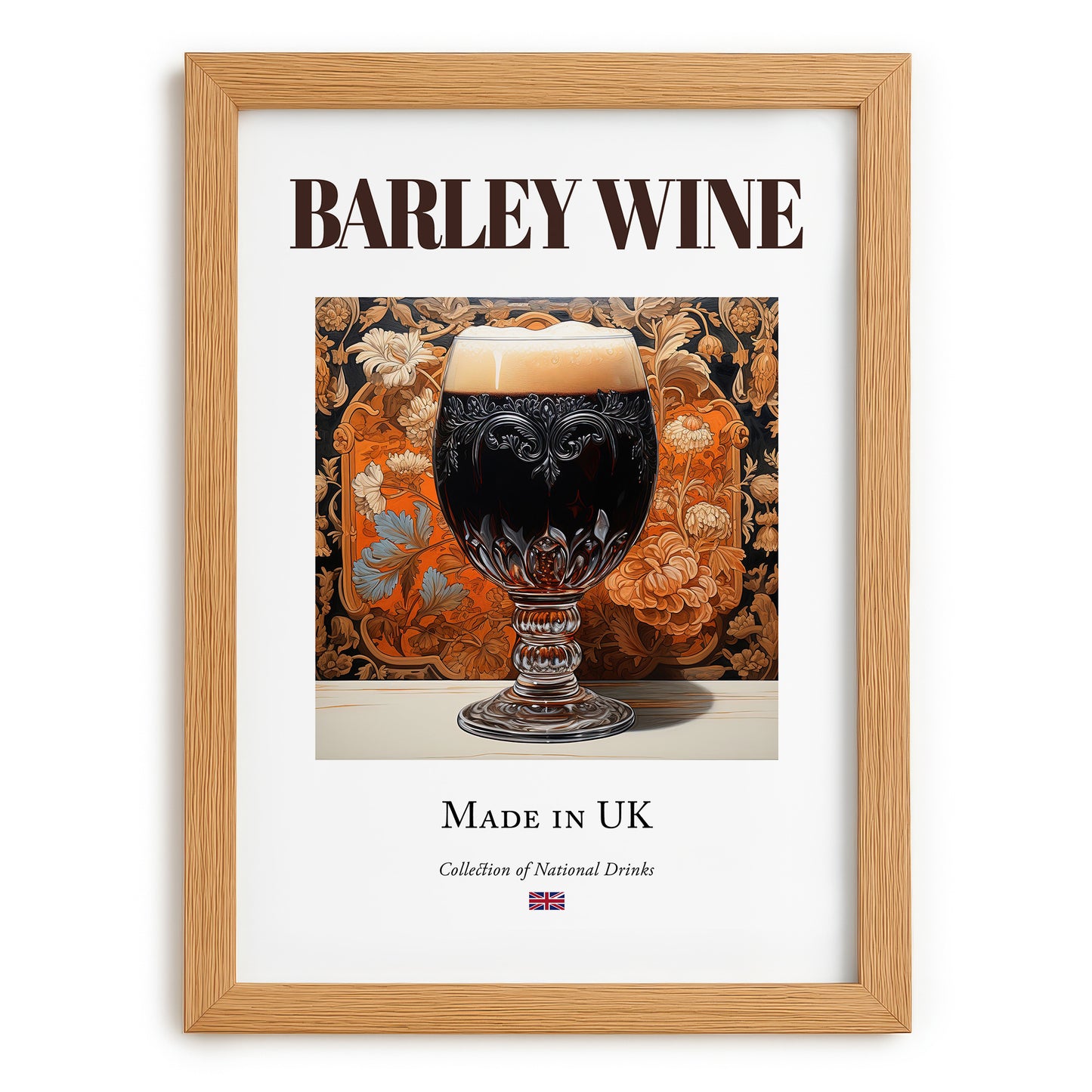 Barley Wine – English Beer, Sports Bar Poster, set in oak frame