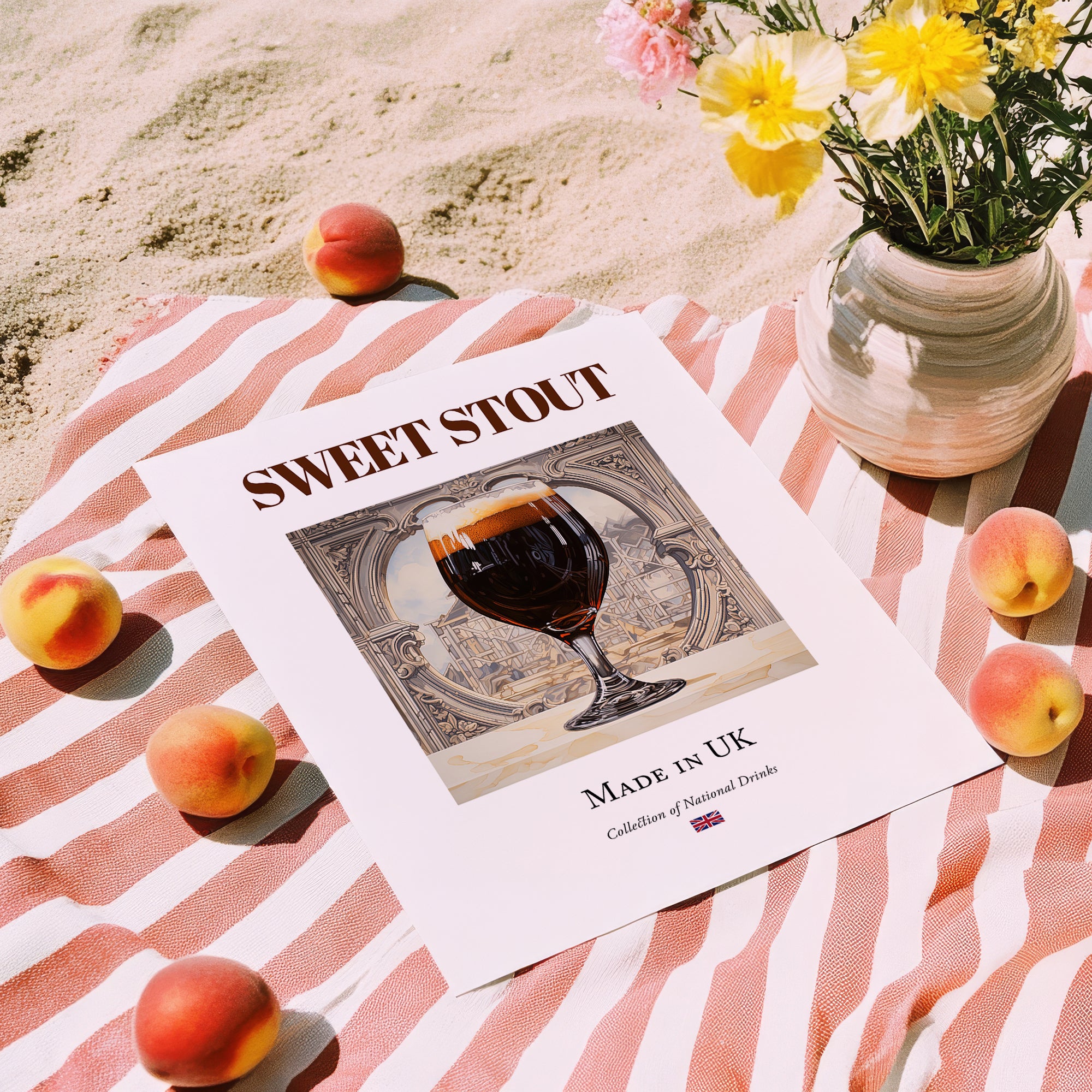 Sweet Stout – English Beer, Gastropub Print, unframed on coastal sand