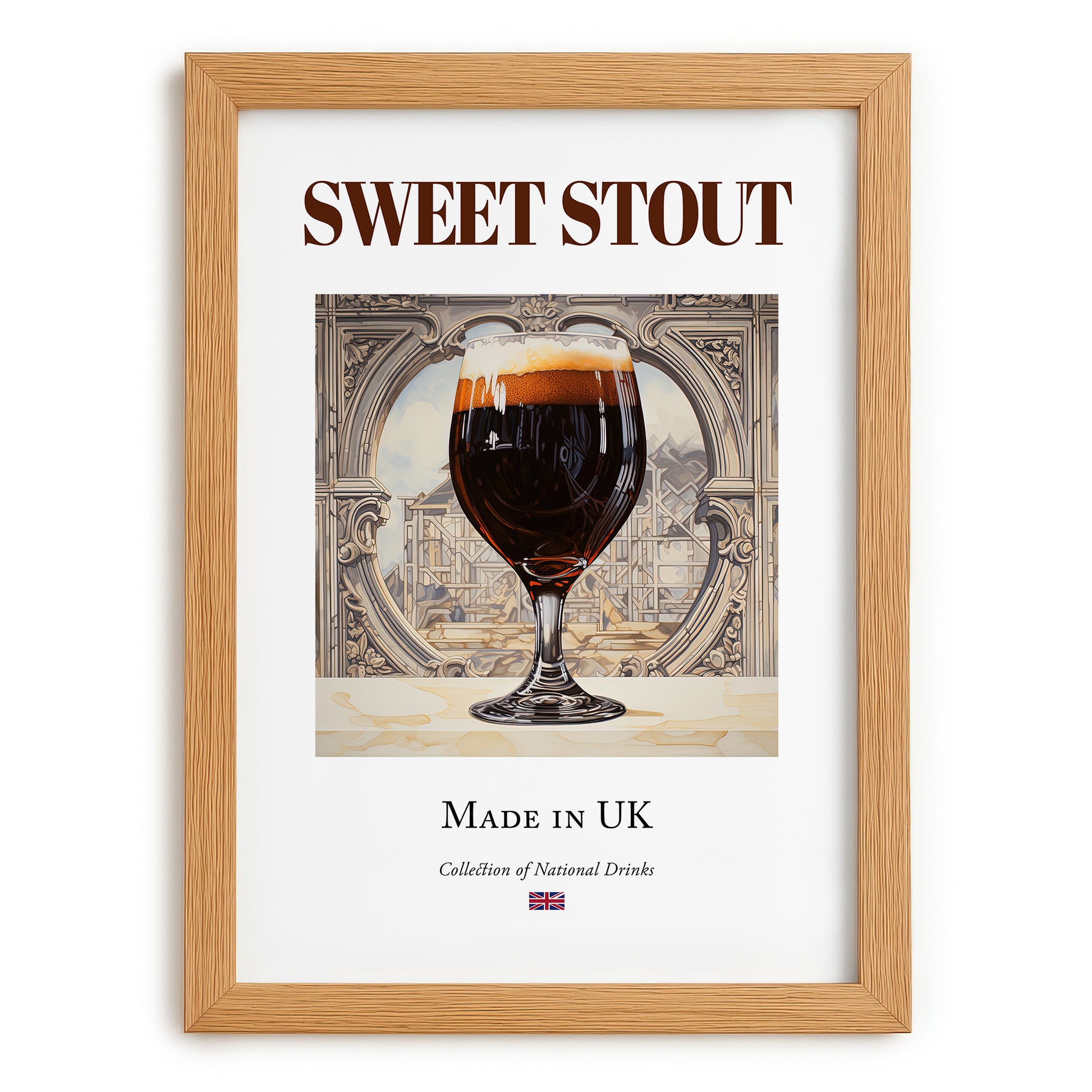 Sweet Stout – English Beer, Gastropub Print, set in oak frame