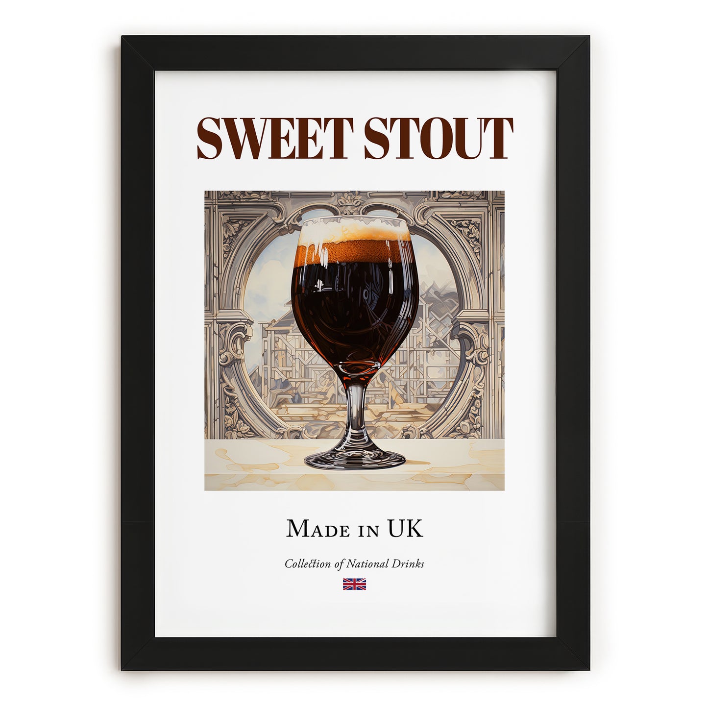 Sweet Stout – English Beer, Gastropub Print, in sleek black frame