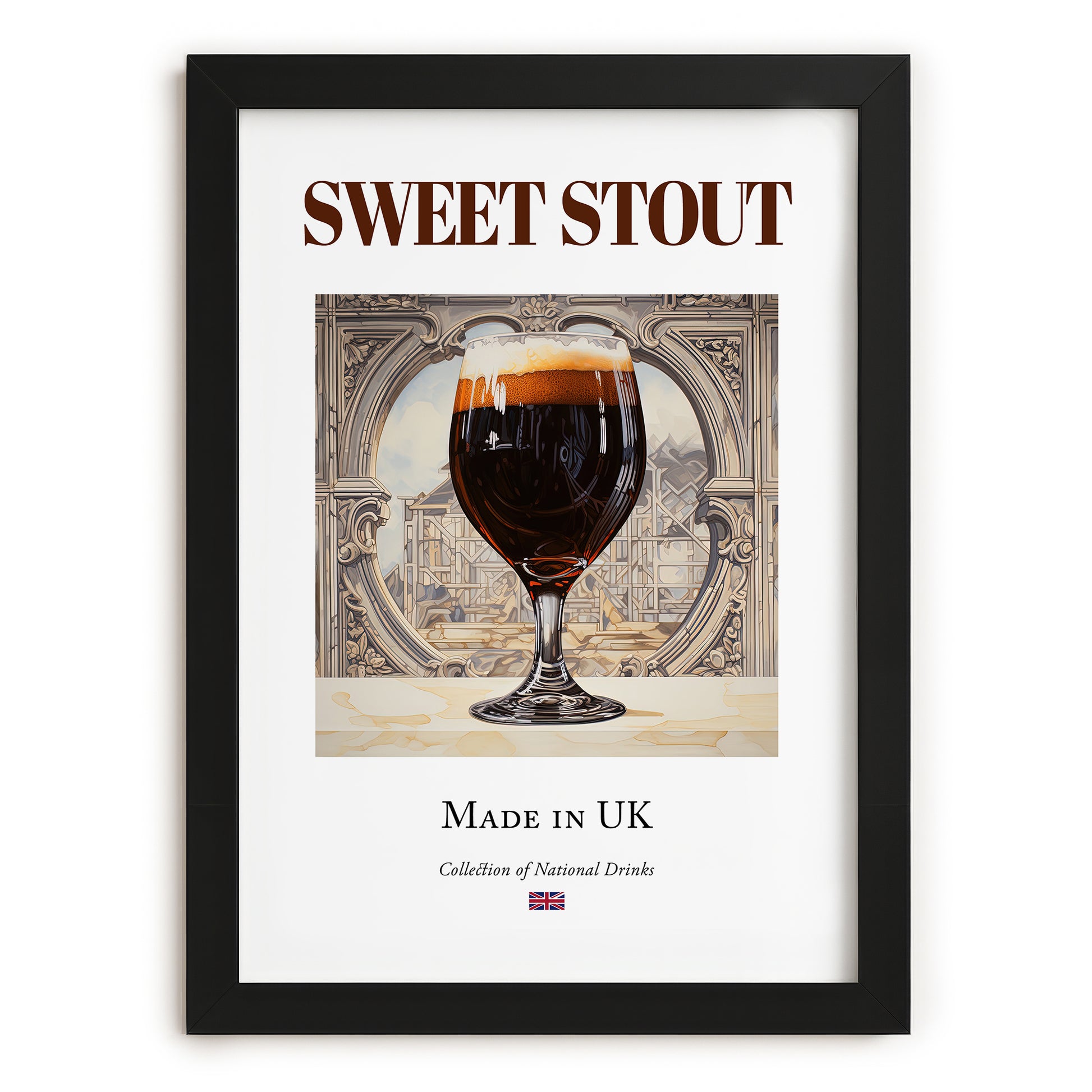 Sweet Stout – English Beer, Gastropub Print, in sleek black frame