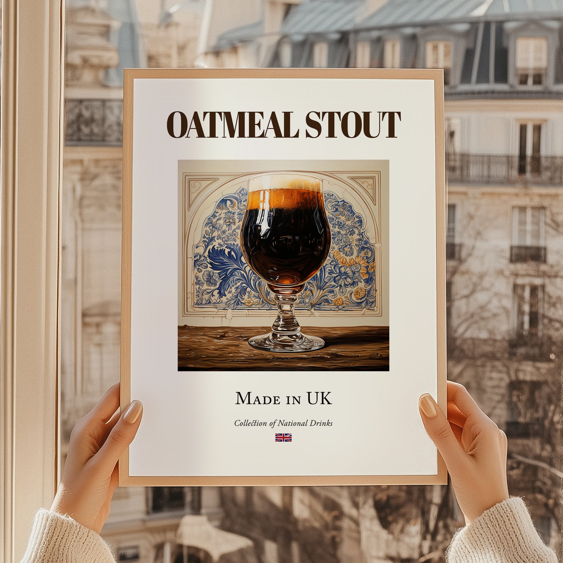 Oatmeal Stout – English Beer, Brauhaus Art, styled in a charming Paris street view