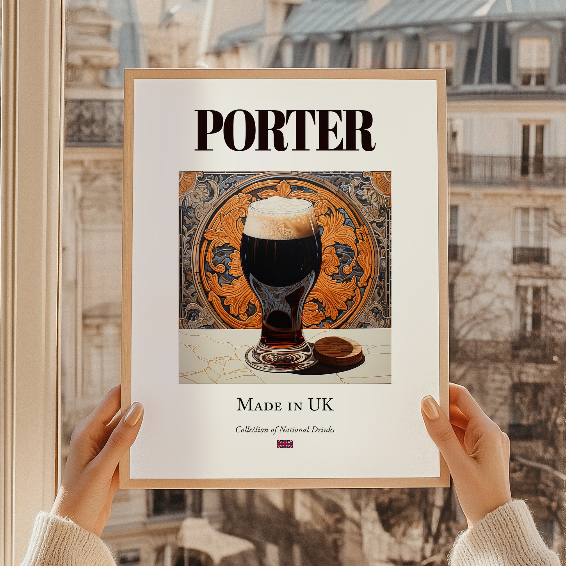 Porter – English Beer, Taproom Poster, styled in a charming Paris street view