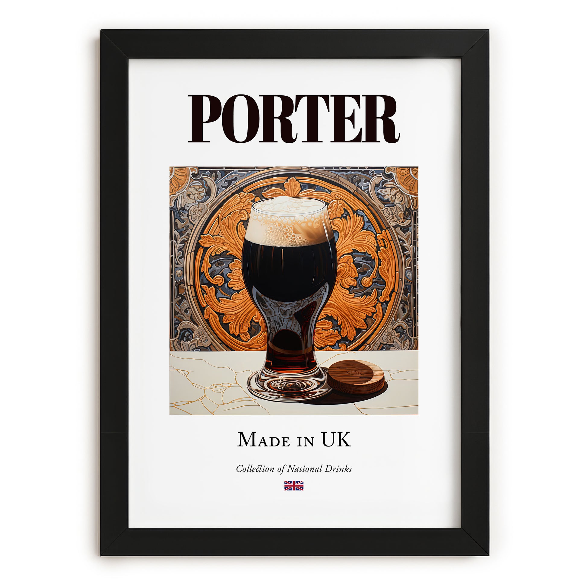 Porter – English Beer, Taproom Poster, in sleek black frame