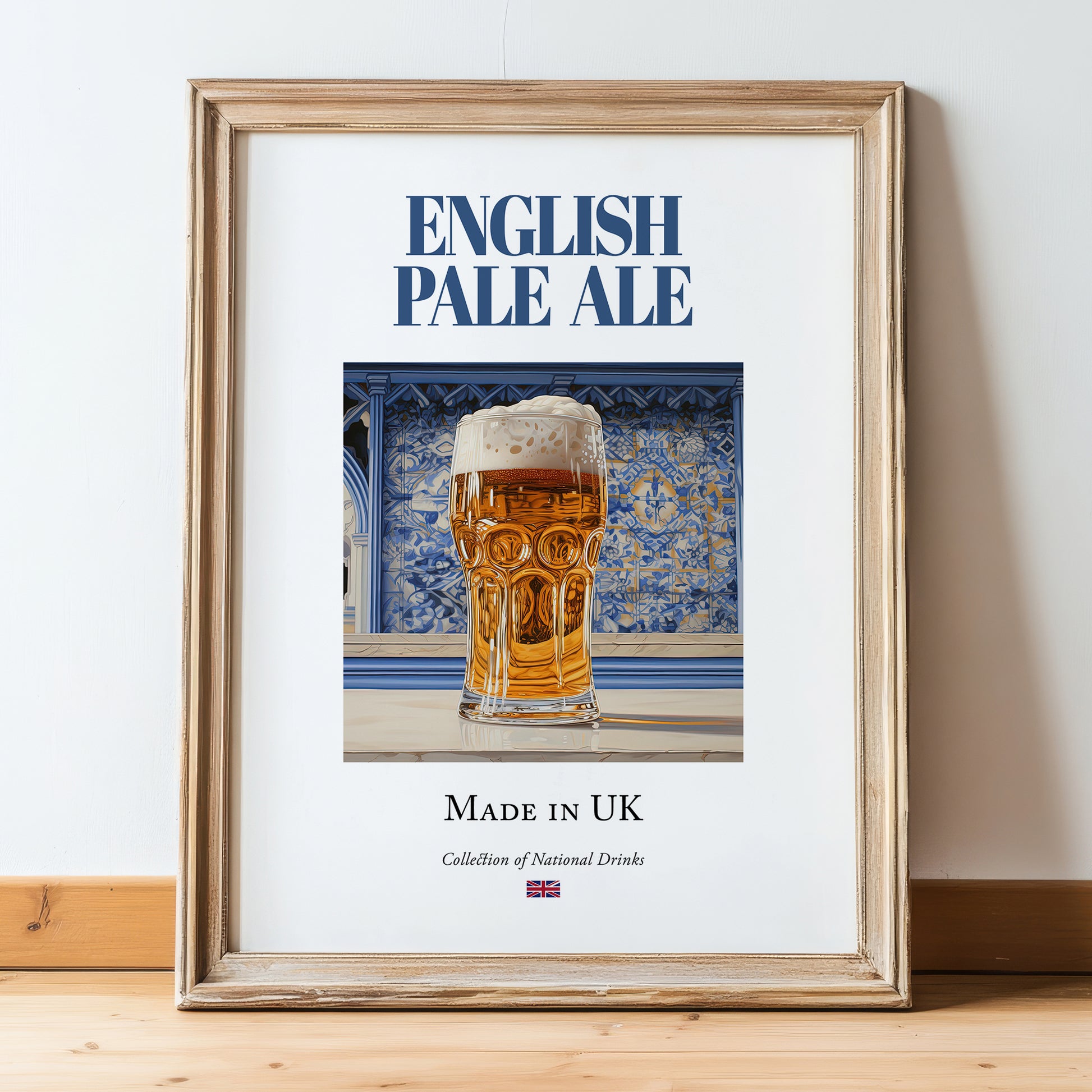 English Pale Ale – English Beer, Taproom Poster, in wooden frame leaning on the floor
