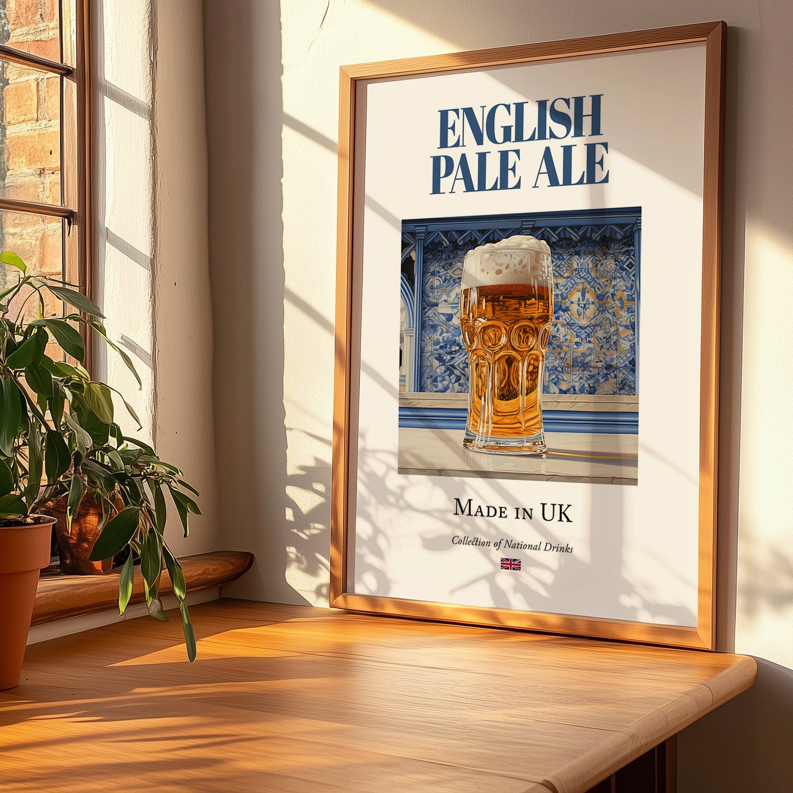 English Pale Ale – English Beer, Taproom Poster, no-text version framed in wood
