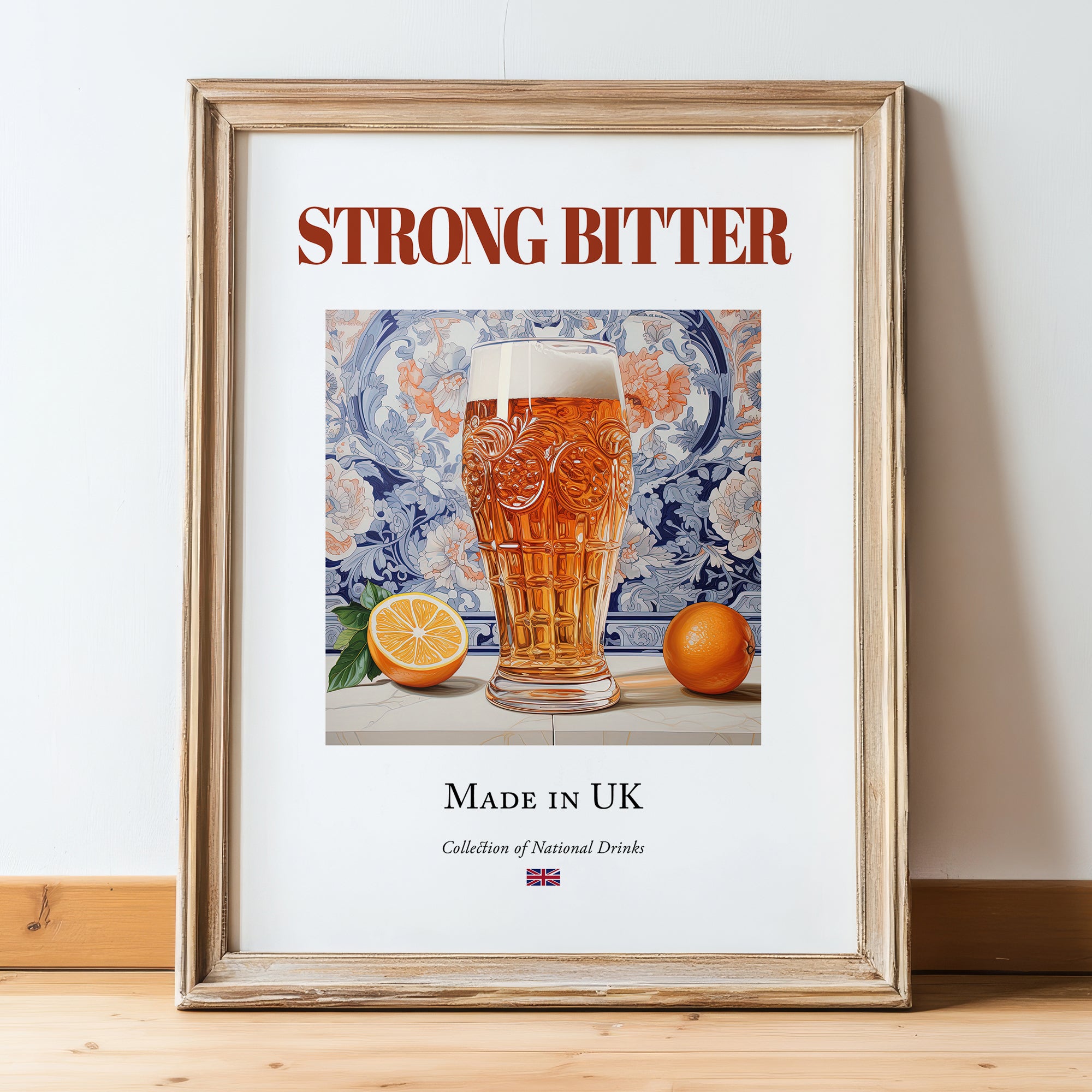 Strong Bitter – English Beer, Sports Bar Poster, in wooden frame leaning on the floor