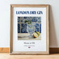 London Dry Gin – English Spirit Drink, Rooftop Terrace Illustration, in wooden frame leaning on the floor