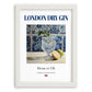 London Dry Gin – English Spirit Drink, Rooftop Terrace Illustration, placed in minimal white frame
