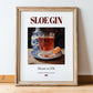 Sloe Gin – English Spirit Drink, Sky Bar Poster, in wooden frame leaning on the floor