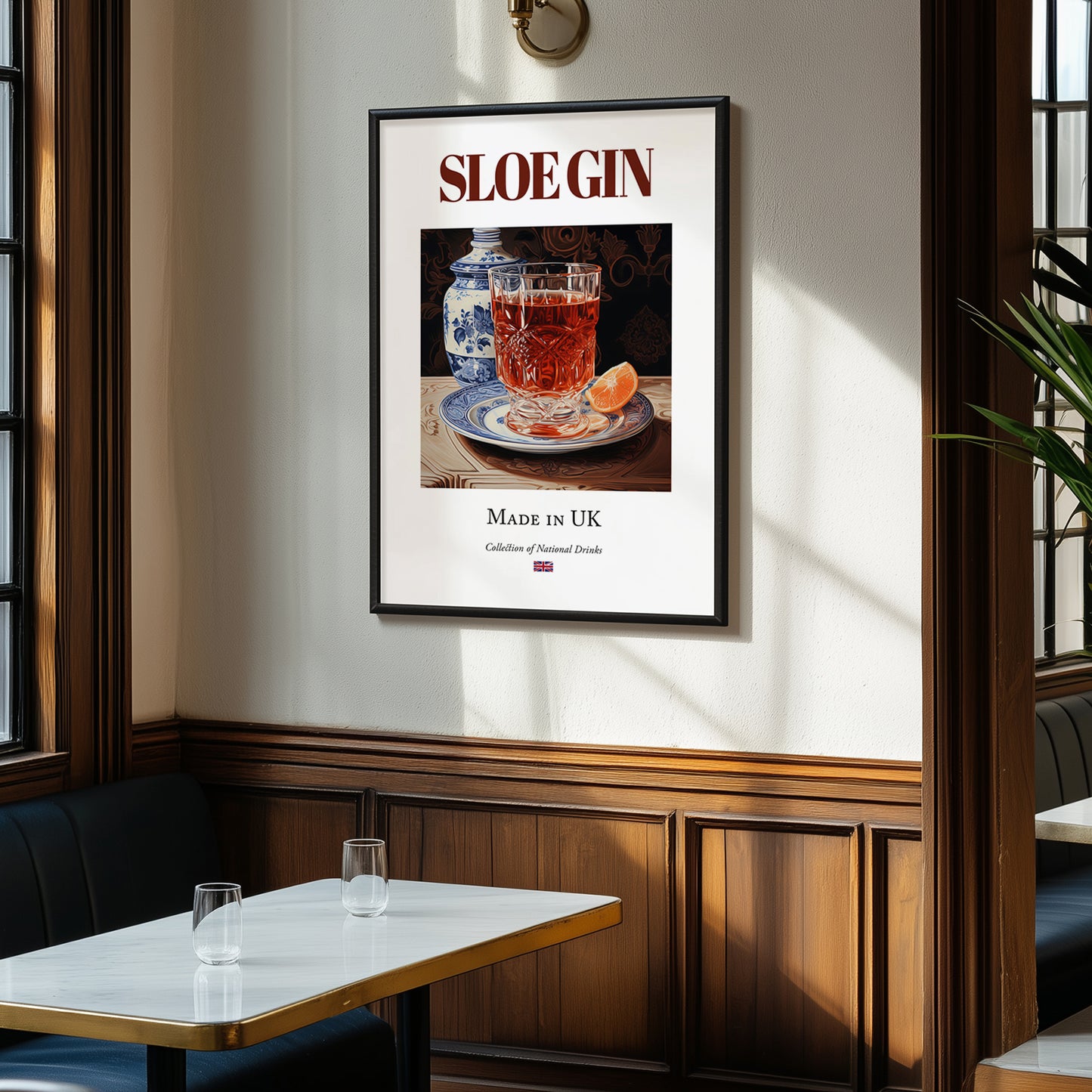 Sloe Gin – English Spirit Drink, Sky Bar Poster, clean layout with no caption