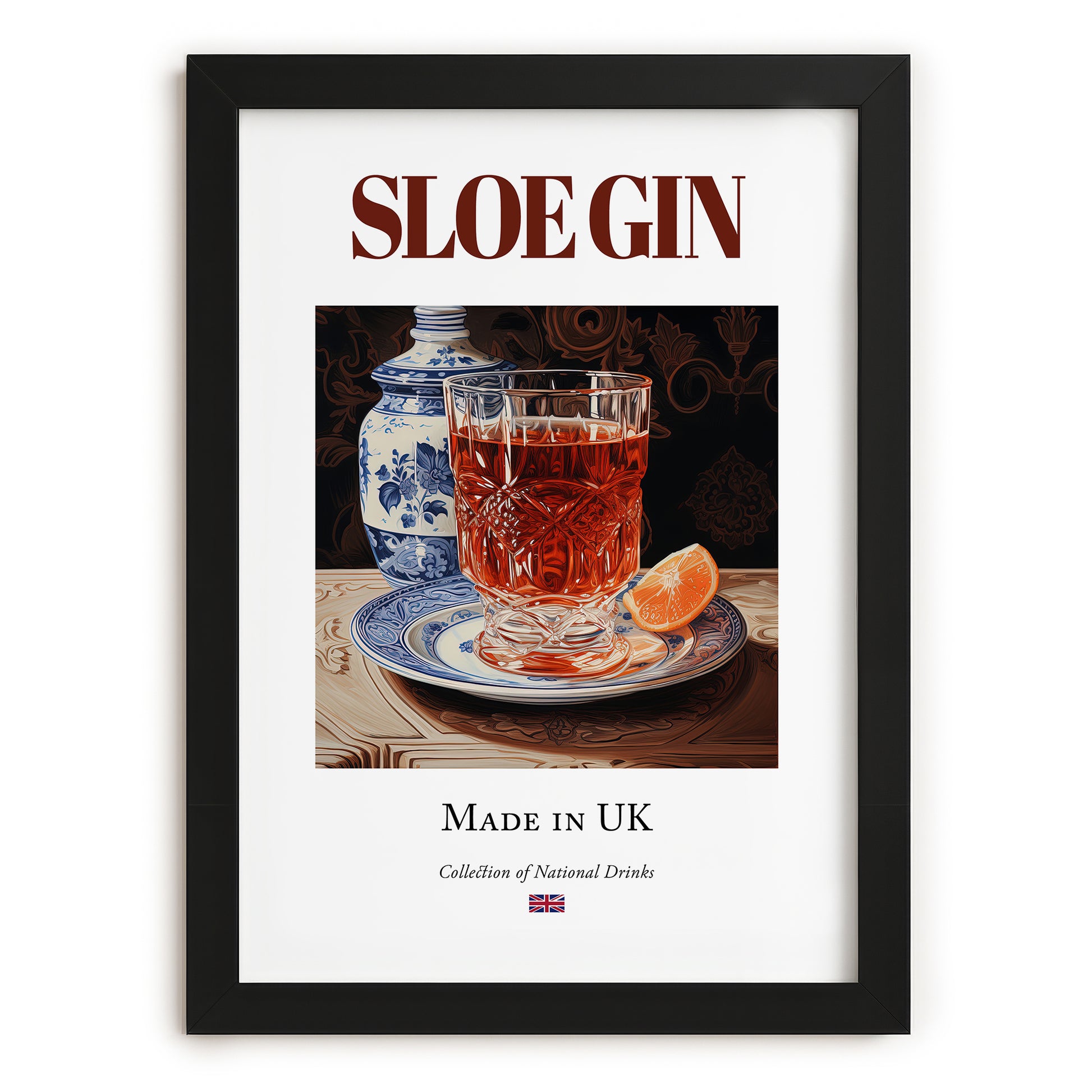 Sloe Gin – English Spirit Drink, Sky Bar Poster, in sleek black frame