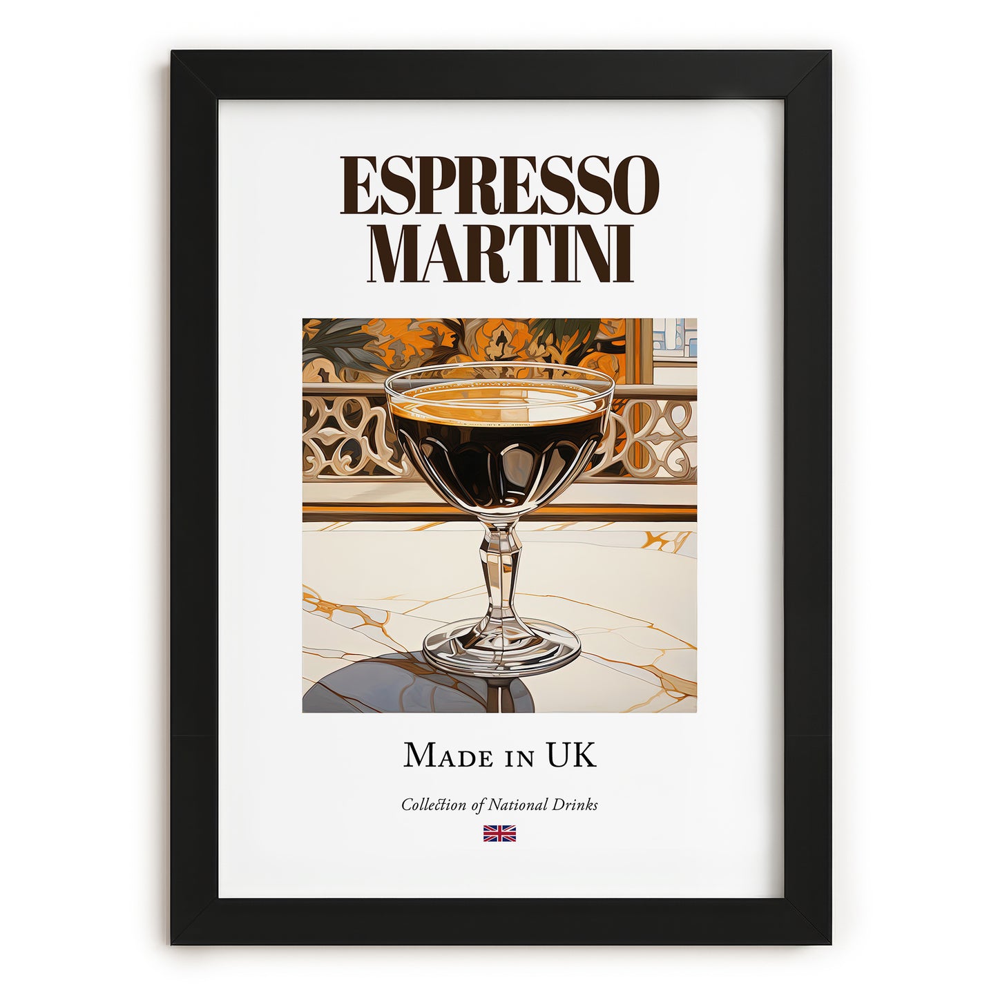Espresso Martini – English Cocktail Drink, Cocktail Lounge Print, in sleek black frame
