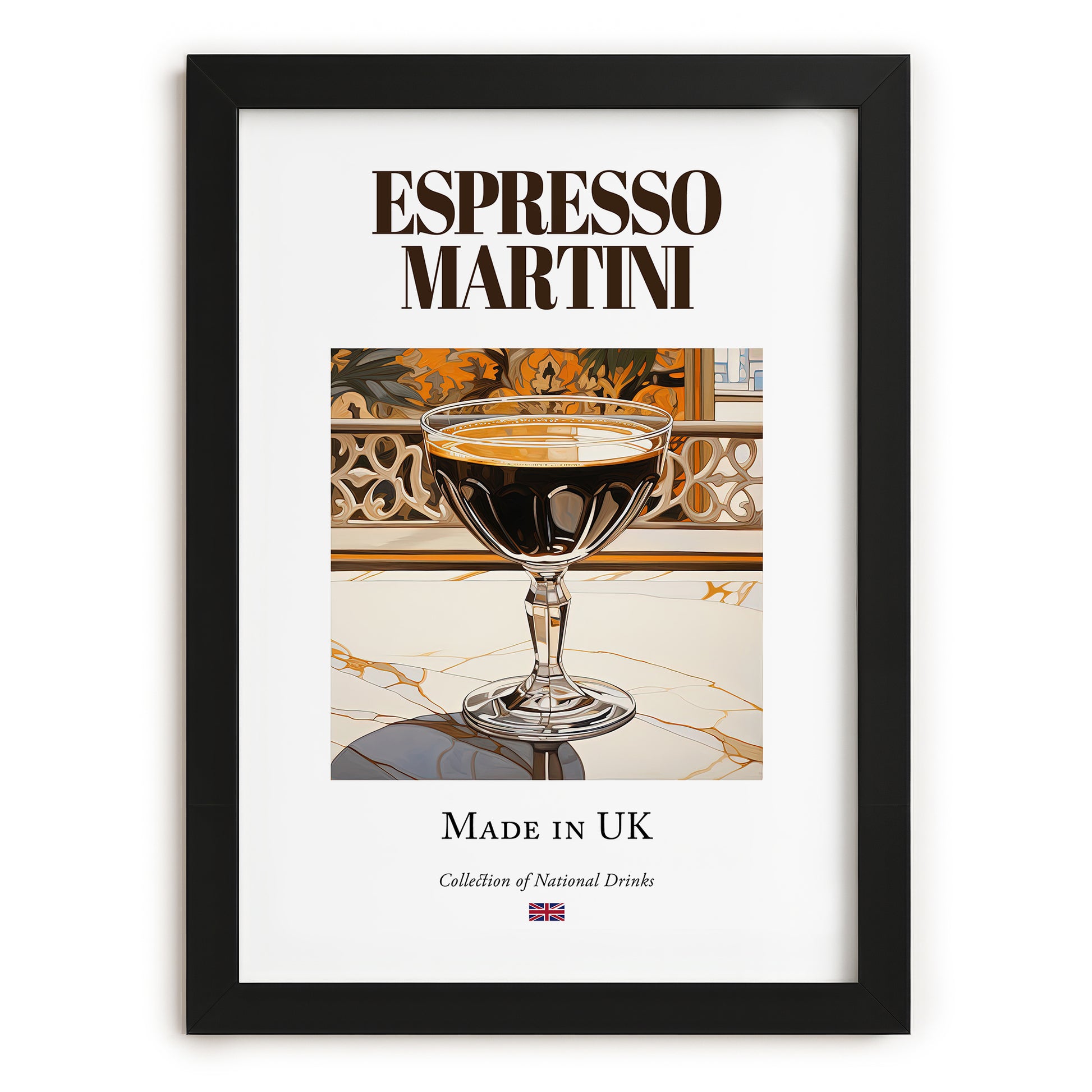 Espresso Martini – English Cocktail Drink, Cocktail Lounge Print, in sleek black frame