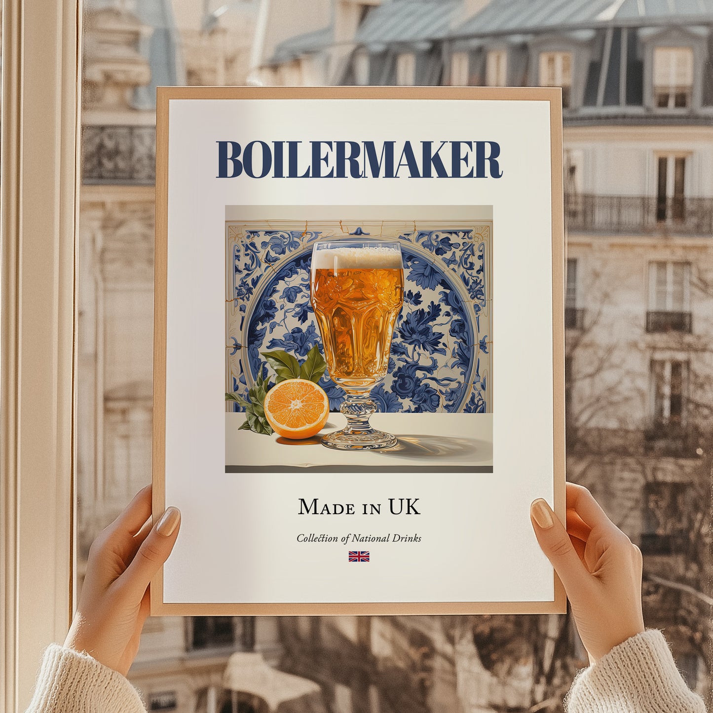 Boilermaker – English Cocktail Drink, Beach Bar Print, styled in a charming Paris street view