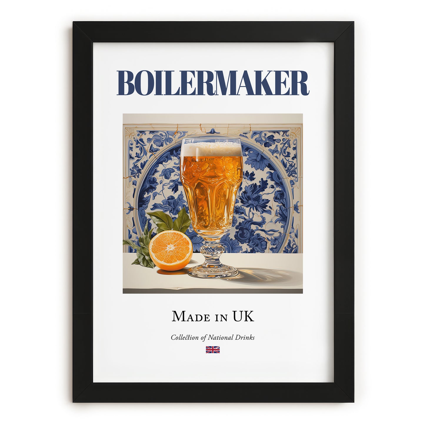 Boilermaker – English Cocktail Drink, Beach Bar Print, in sleek black frame