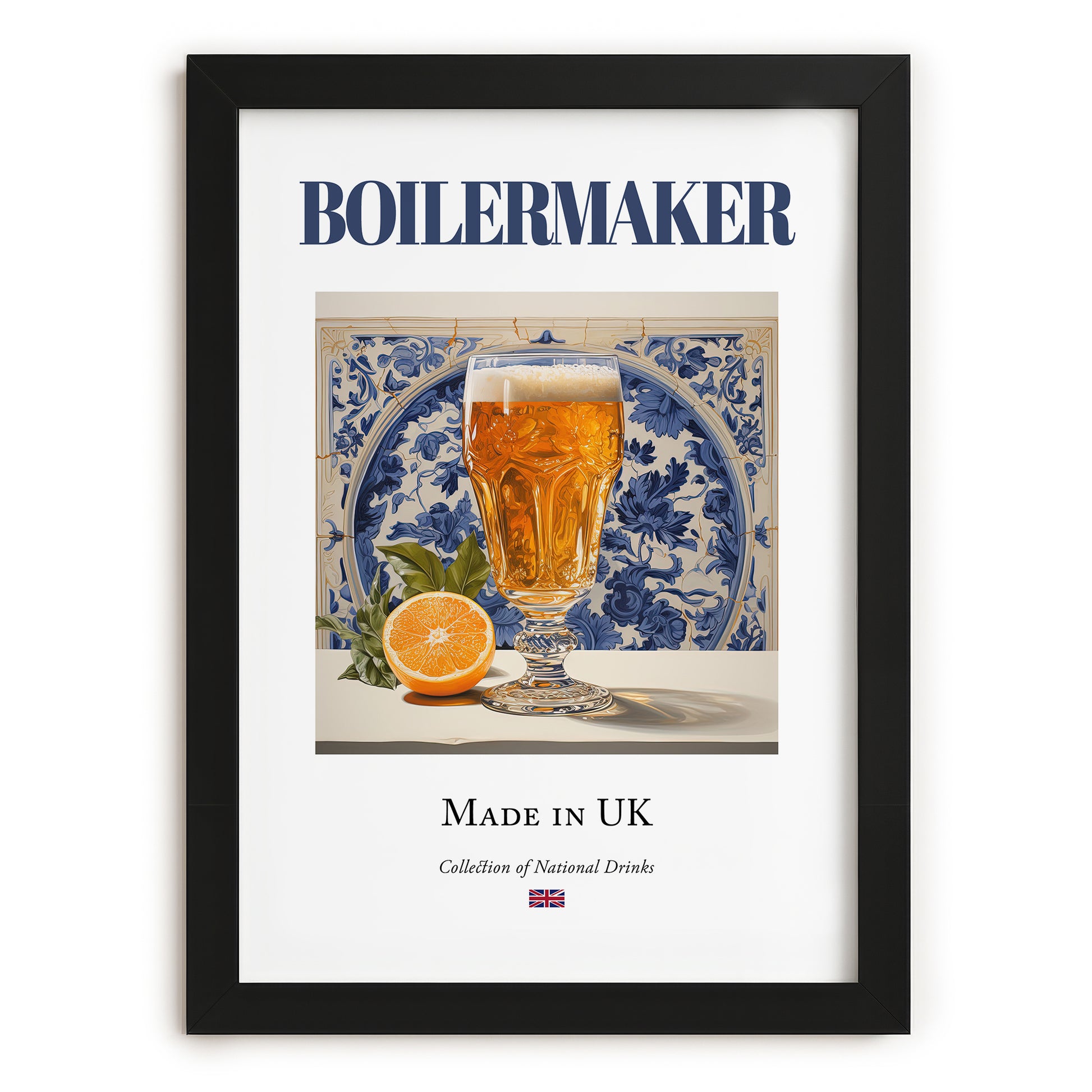Boilermaker – English Cocktail Drink, Beach Bar Print, in sleek black frame