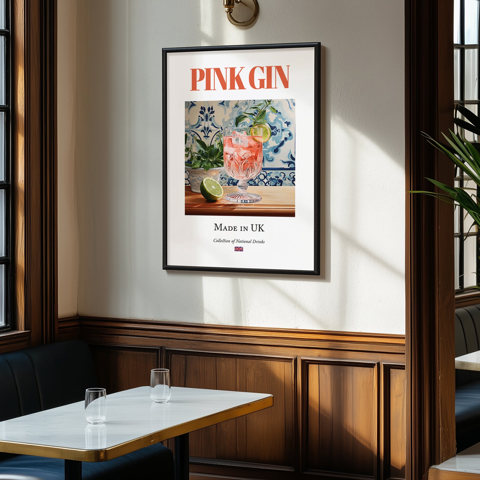 Pink Gin – English Cocktail Drink, Speakeasy Wall Decor, clean layout with no caption
