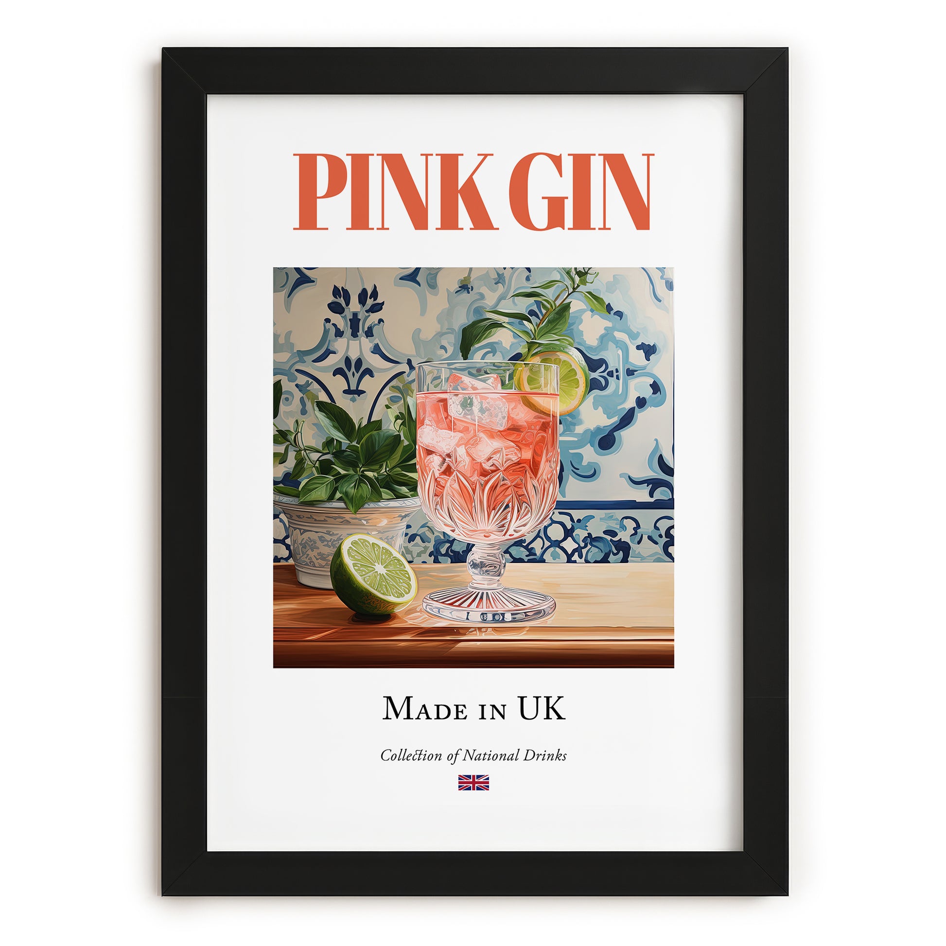 Pink Gin – English Cocktail Drink, Speakeasy Wall Decor, in sleek black frame
