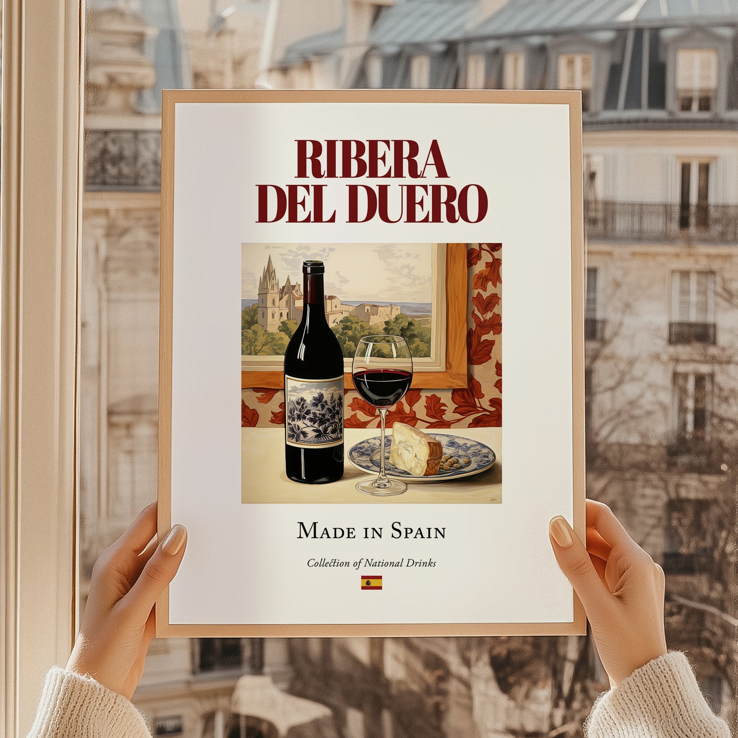 Ribera del Duero – Spanish Red Wine, Wine Bar Poster, styled in a charming Paris street view