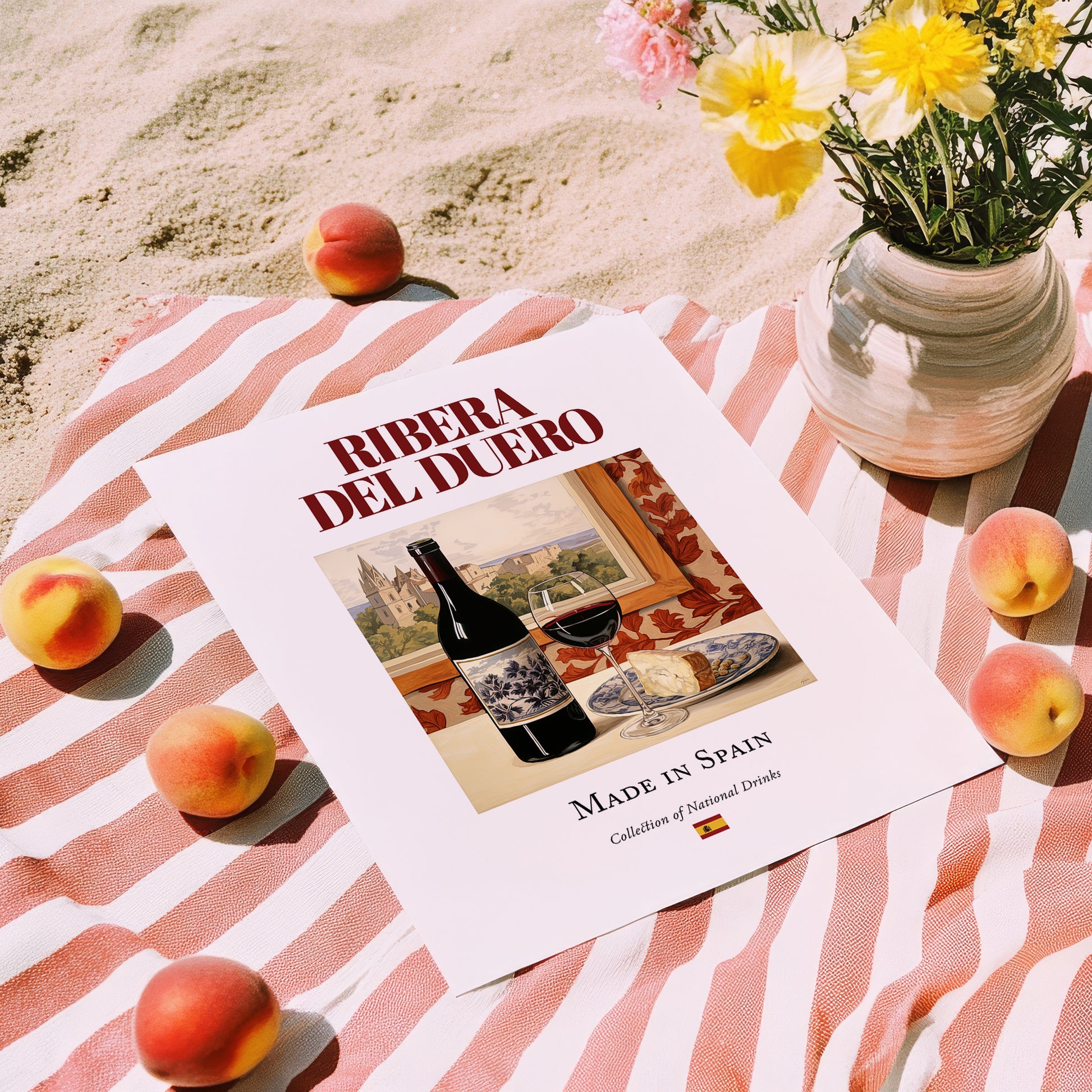 Ribera del Duero – Spanish Red Wine, Wine Bar Poster, unframed on coastal sand