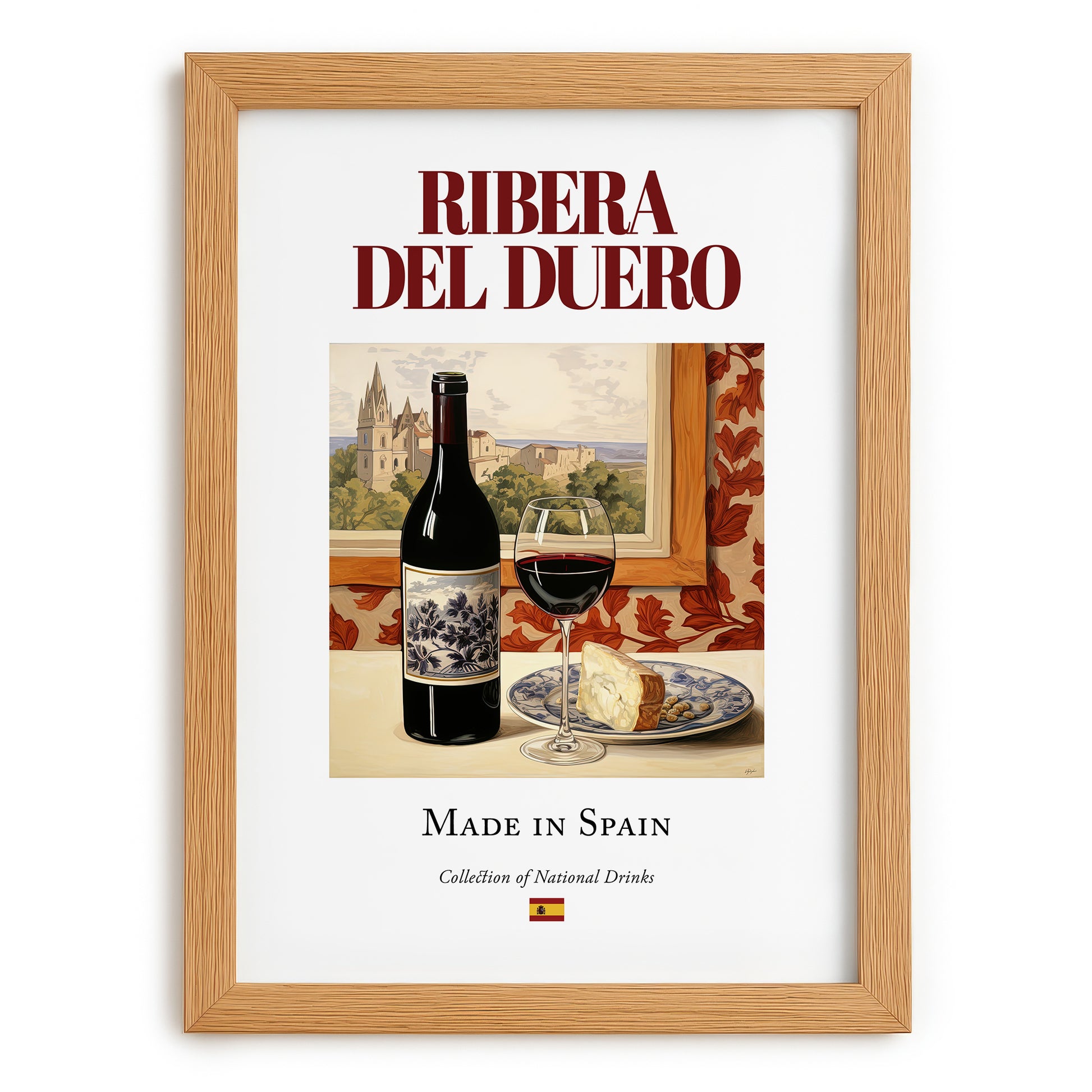 Ribera del Duero – Spanish Red Wine, Wine Bar Poster, set in oak frame