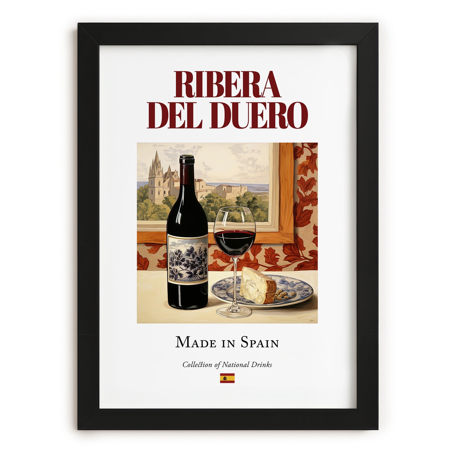 Ribera del Duero – Spanish Red Wine, Wine Bar Poster, in sleek black frame