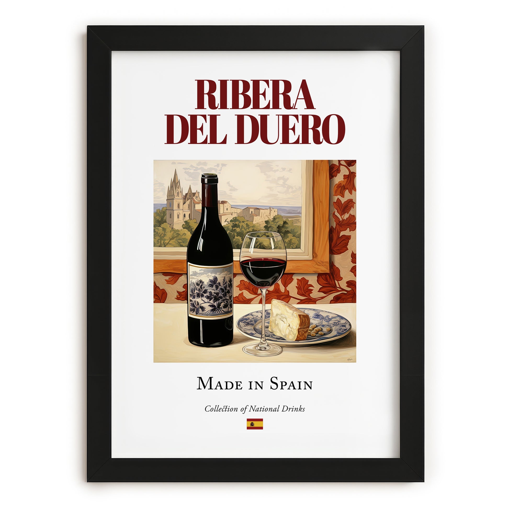 Ribera del Duero – Spanish Red Wine, Wine Bar Poster, in sleek black frame