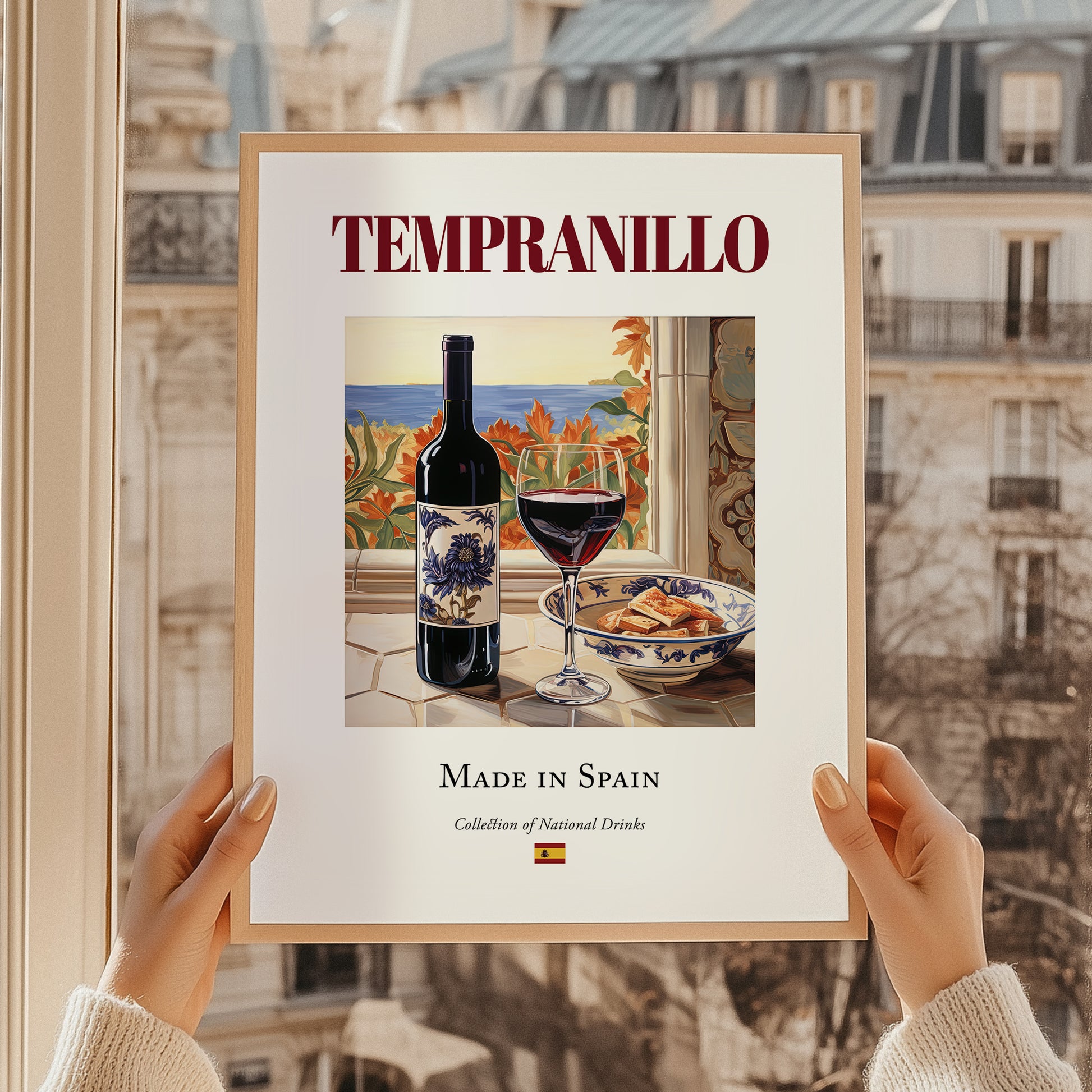 Tempranillo – Spanish Red Wine, Enoteca Illustration, styled in a charming Paris street view