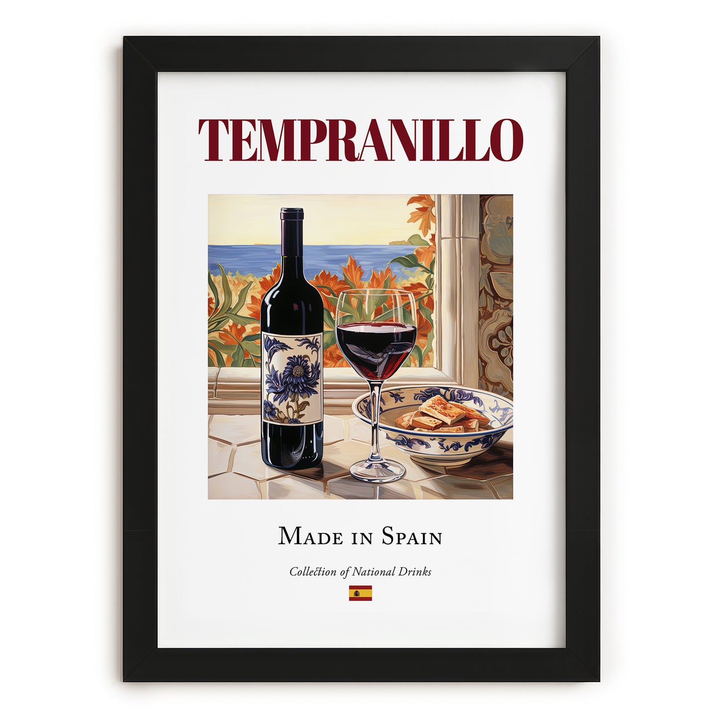 Tempranillo – Spanish Red Wine, Enoteca Illustration, in sleek black frame
