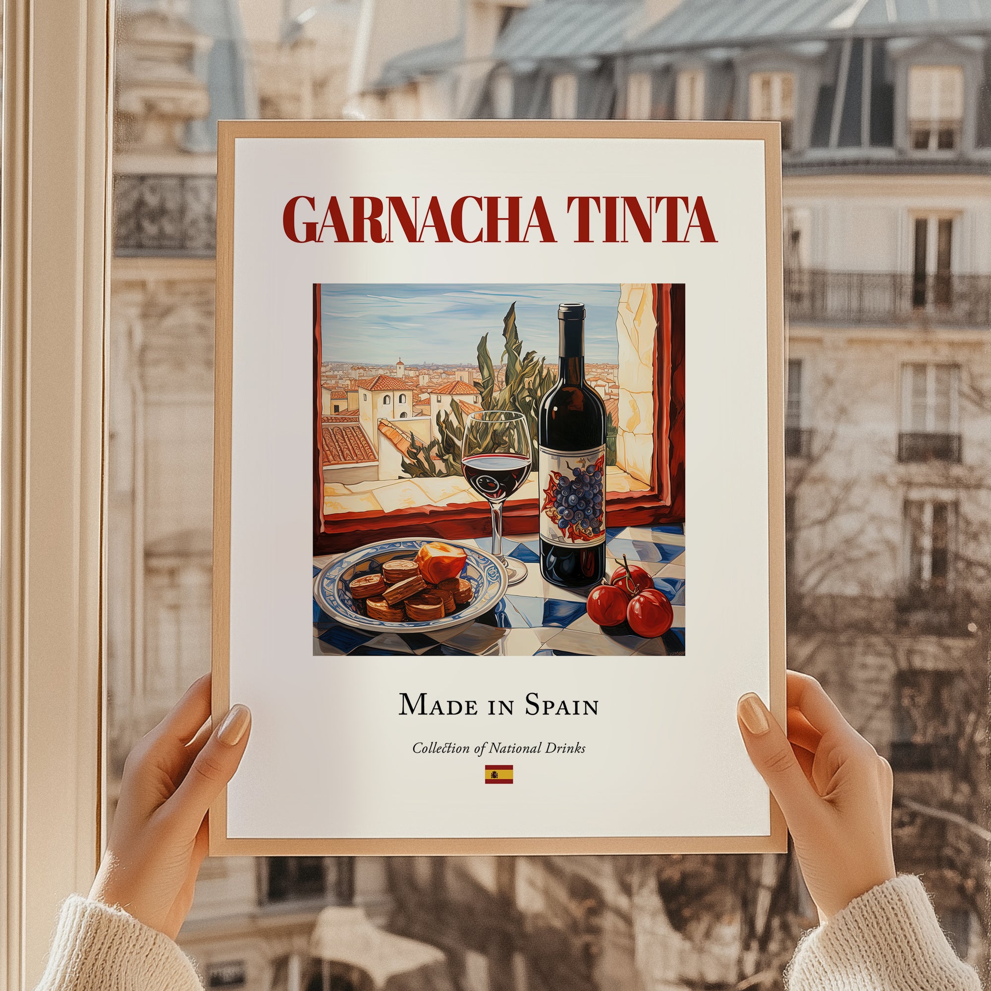 Garnacha tinta – Spanish Red Wine, Vinoteca Wall Art, styled in a charming Paris street view