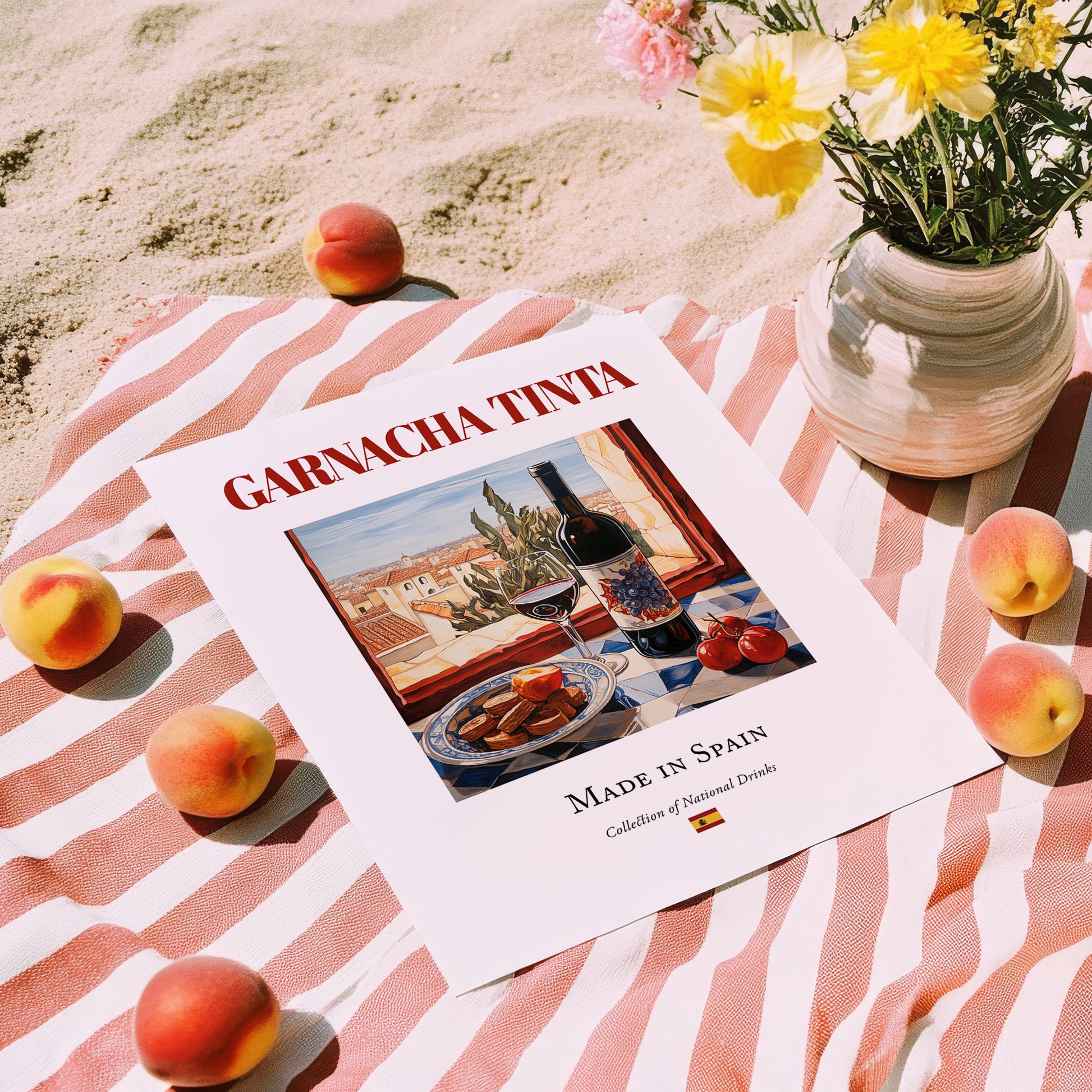 Garnacha tinta – Spanish Red Wine, Vinoteca Wall Art, unframed on coastal sand