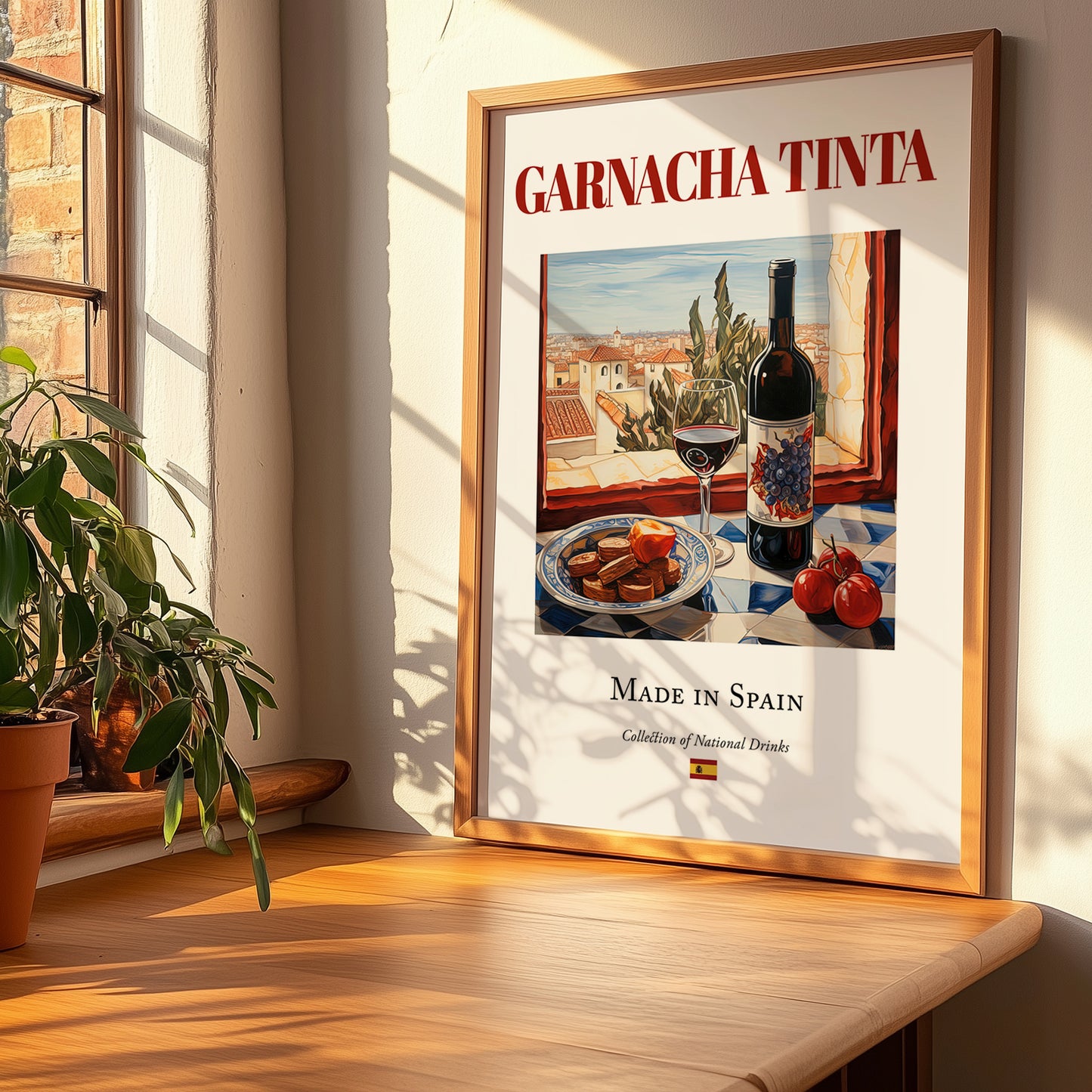 Garnacha tinta – Spanish Red Wine, Vinoteca Wall Art, no-text version framed in wood