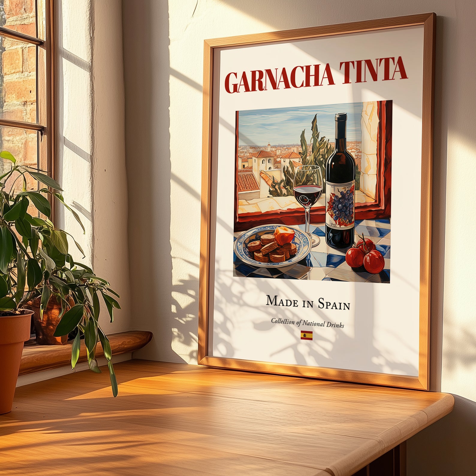 Garnacha tinta – Spanish Red Wine, Vinoteca Wall Art, no-text version framed in wood