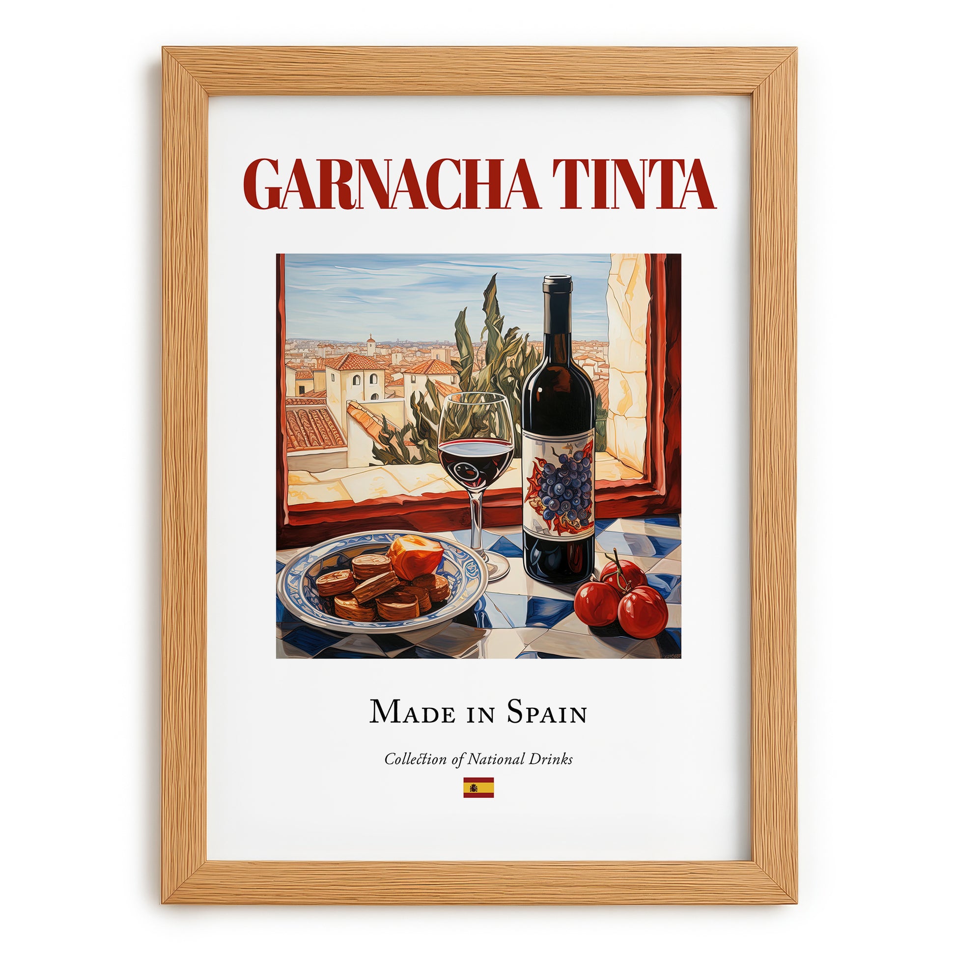 Garnacha tinta – Spanish Red Wine, Vinoteca Wall Art, set in oak frame