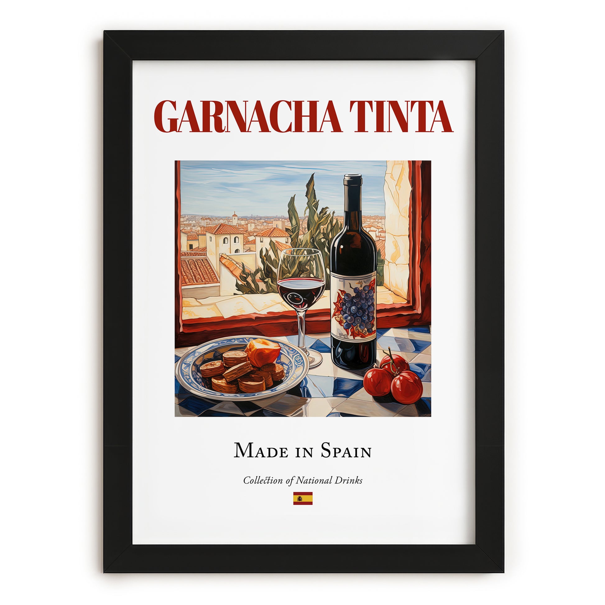 Garnacha tinta – Spanish Red Wine, Vinoteca Wall Art, in sleek black frame