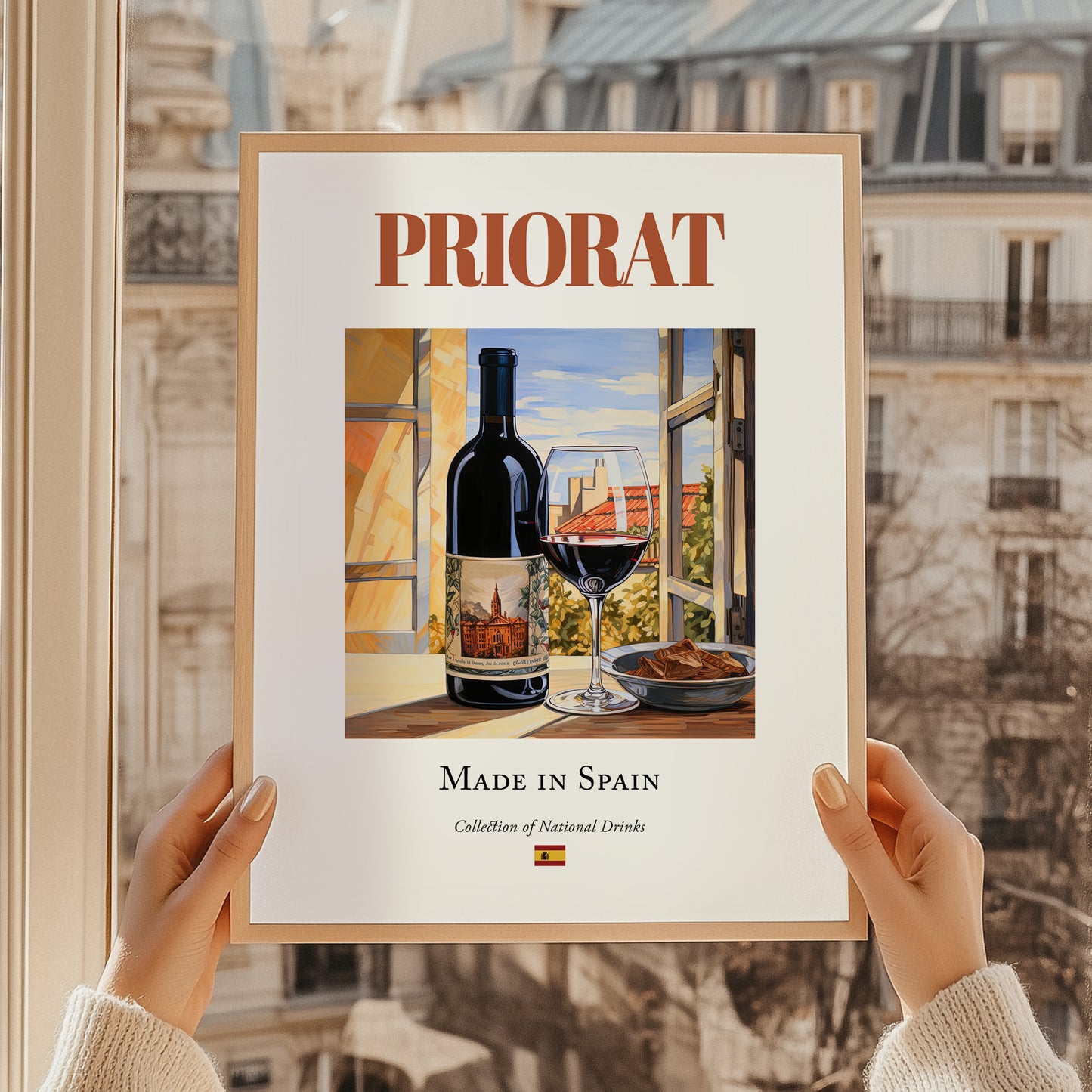 Priorat – Spanish Red Wine, Wine Bar Art, styled in a charming Paris street view