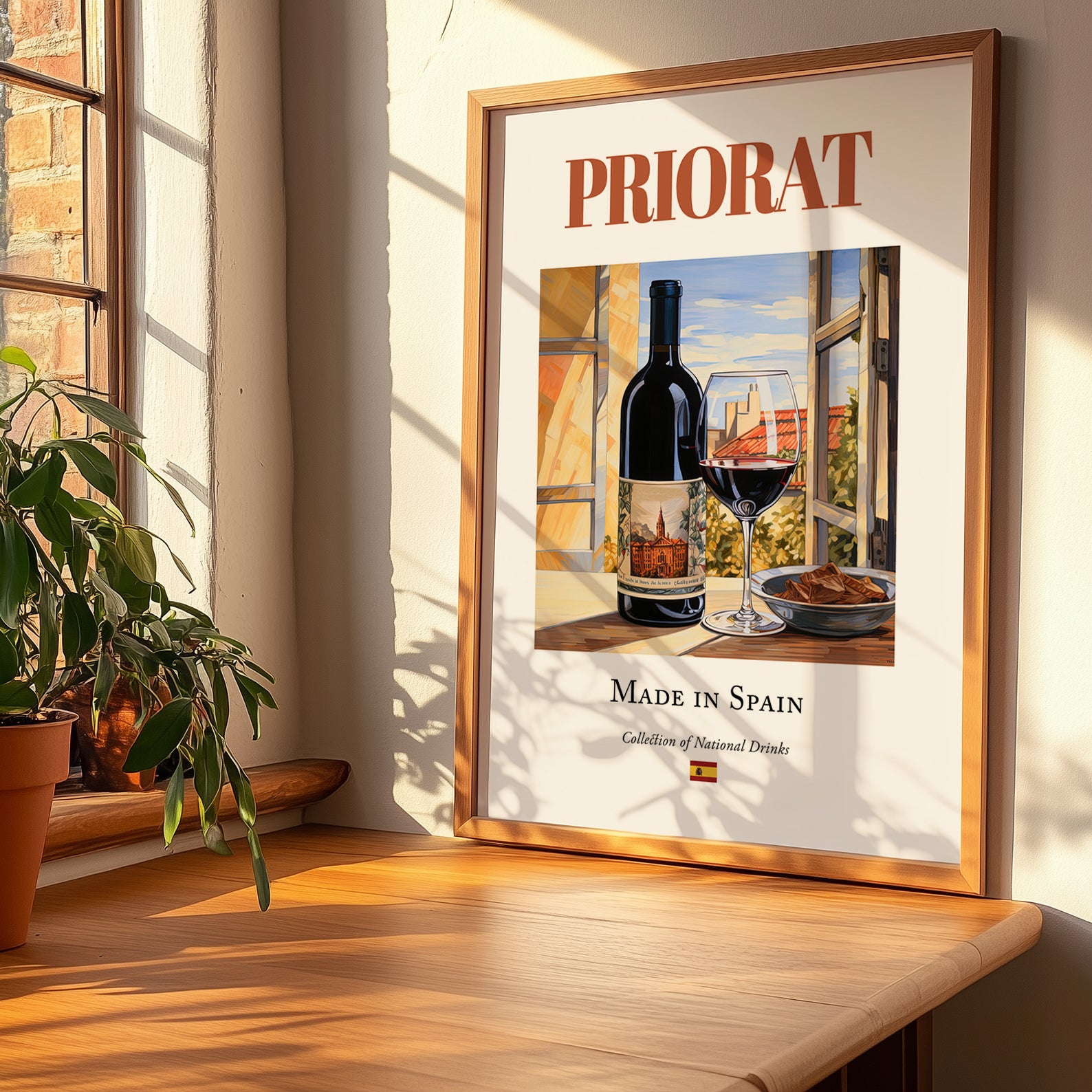 Priorat – Spanish Red Wine, Wine Bar Art, no-text version framed in wood