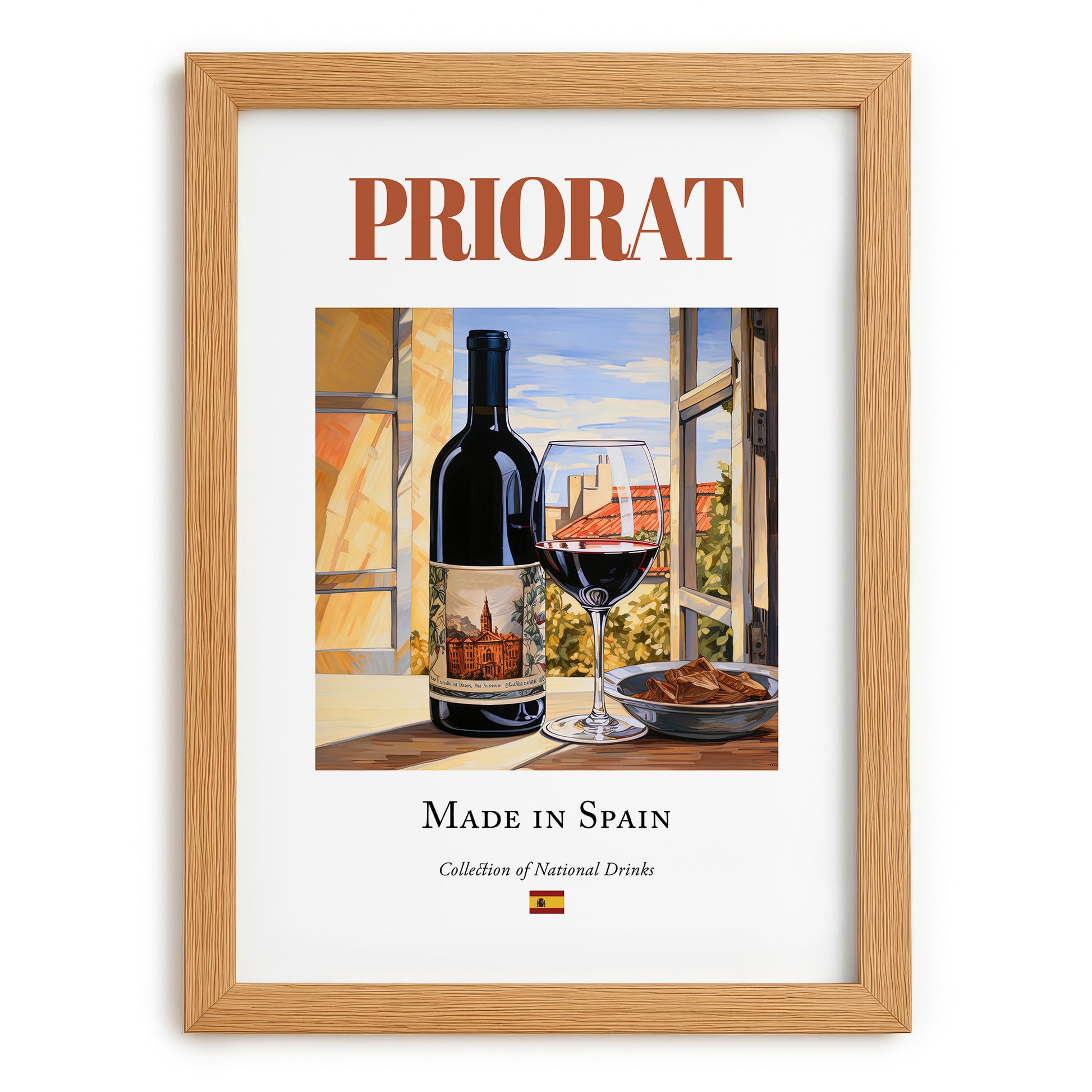Priorat – Spanish Red Wine, Wine Bar Art, set in oak frame
