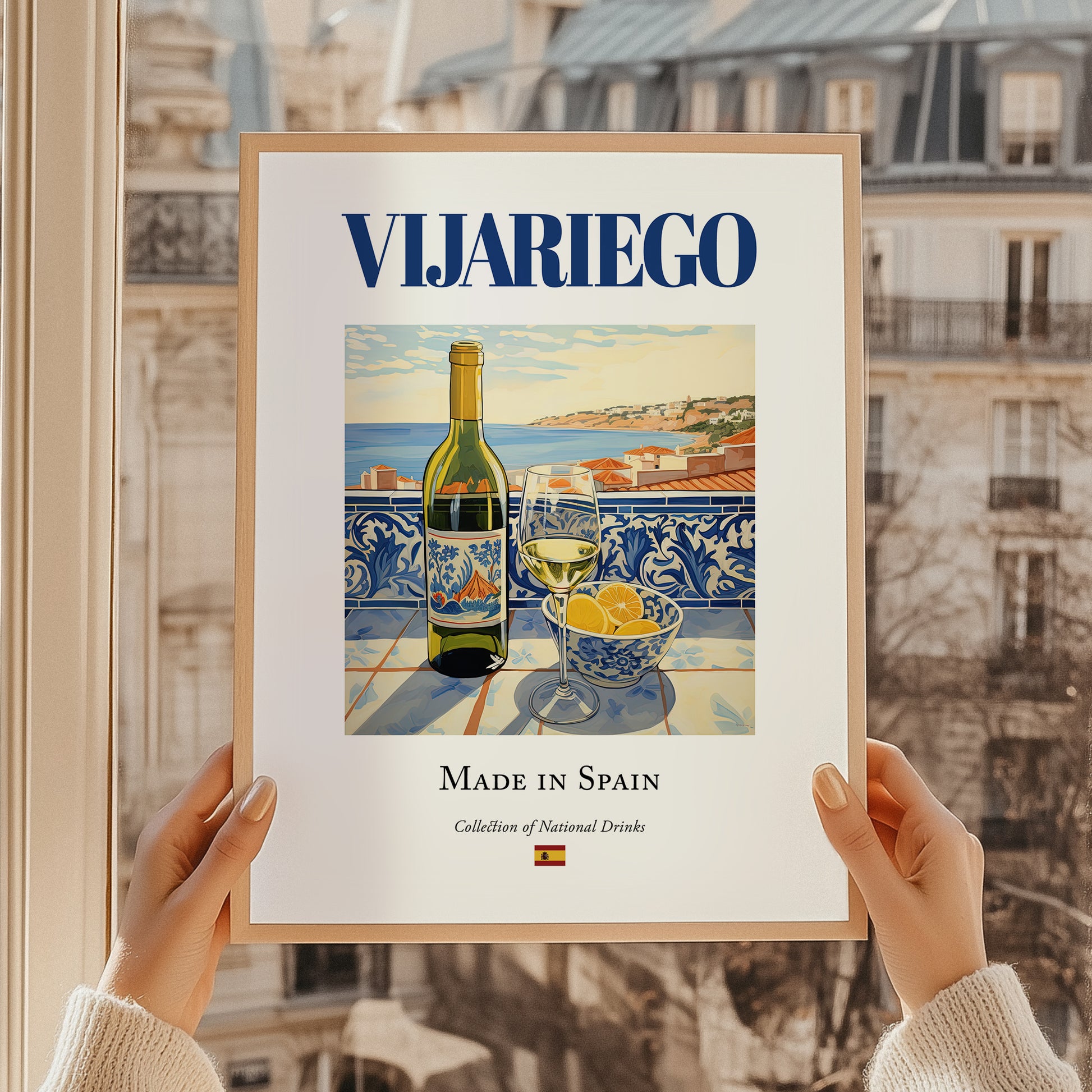 Vijariego – Spanish White Wine, Vinoteca Wall Art, styled in a charming Paris street view