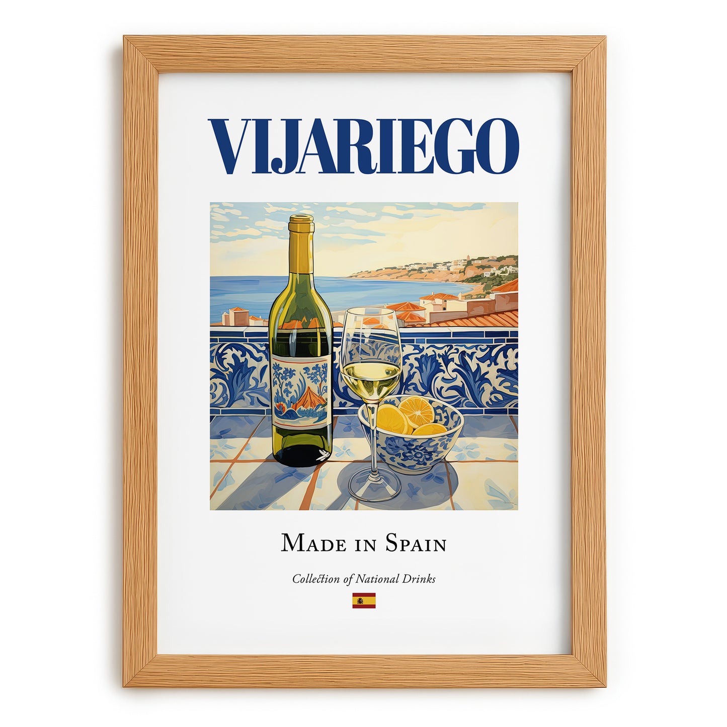 Vijariego – Spanish White Wine, Vinoteca Wall Art, set in oak frame
