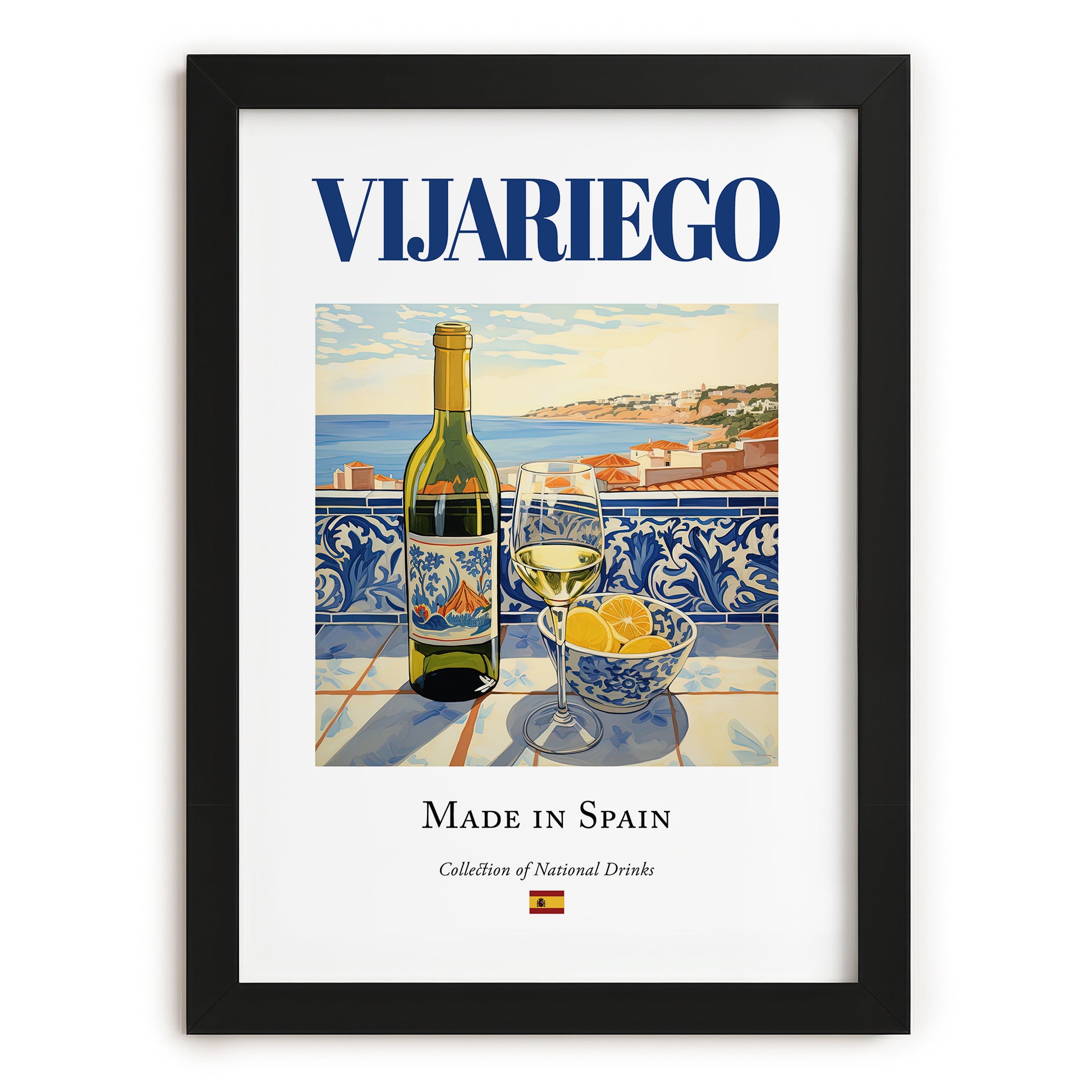 Vijariego – Spanish White Wine, Vinoteca Wall Art, in sleek black frame