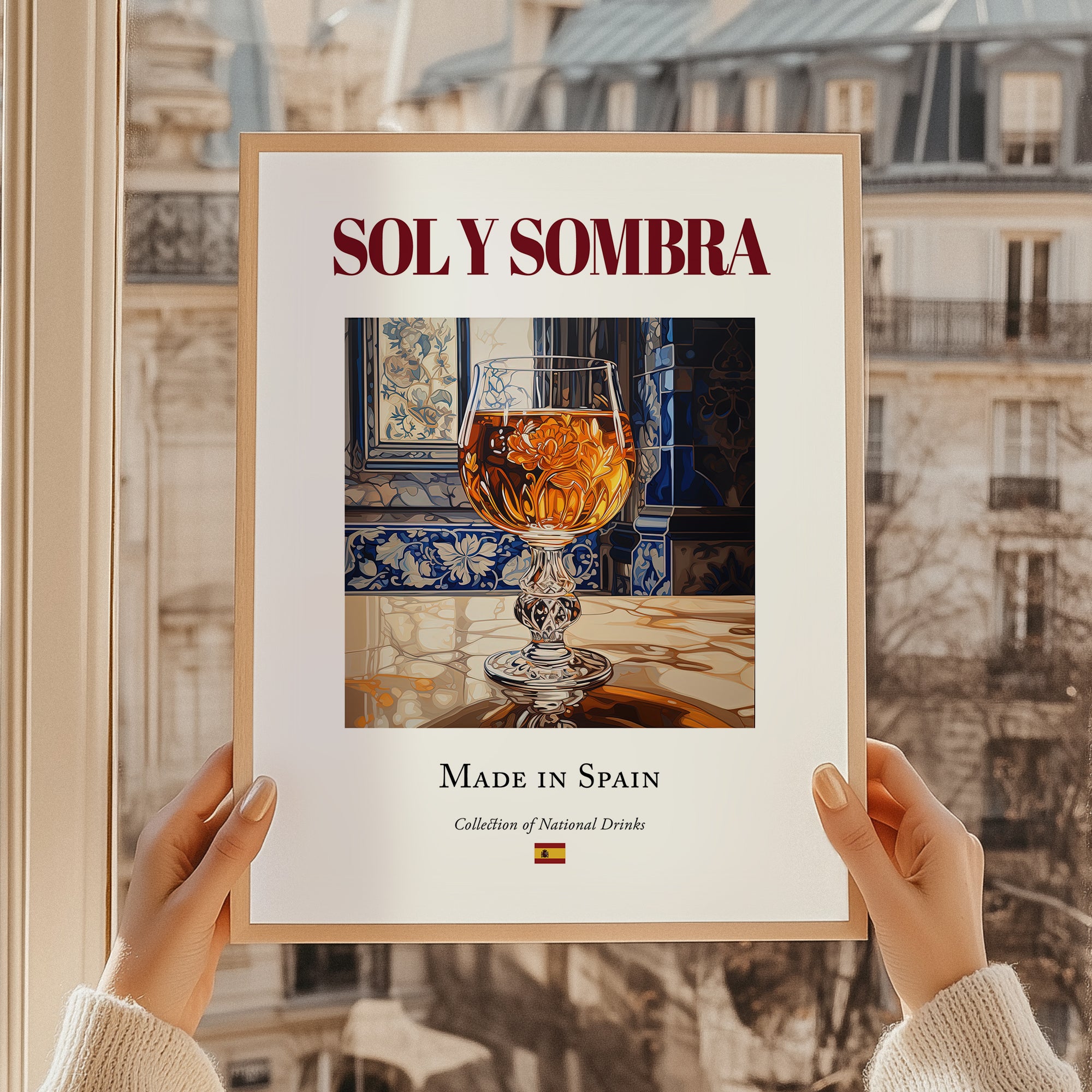 Sol y Sombra – Spanish Cocktail Drink, Cocktail Lounge Wall Art, styled in a charming Paris street view