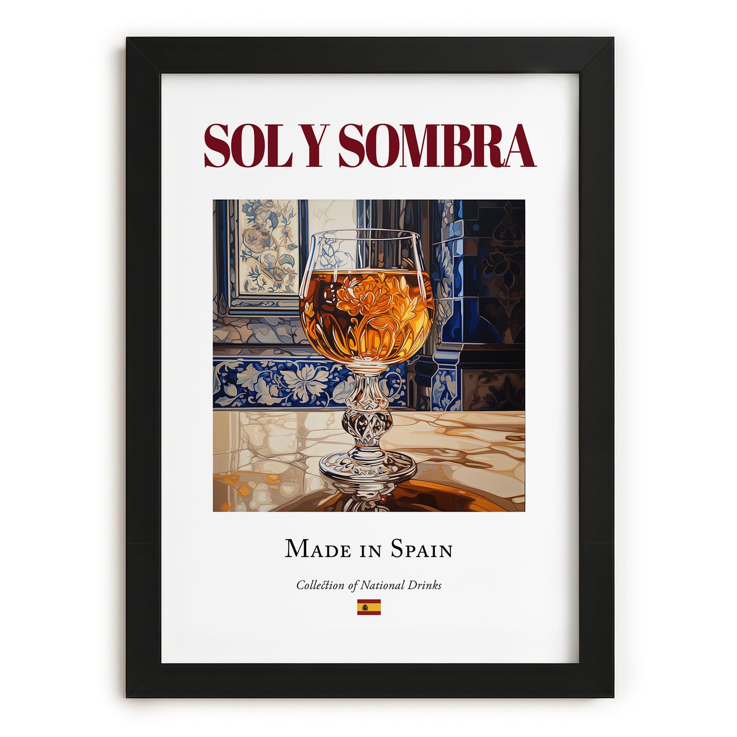 Sol y Sombra – Spanish Cocktail Drink, Cocktail Lounge Wall Art, in sleek black frame