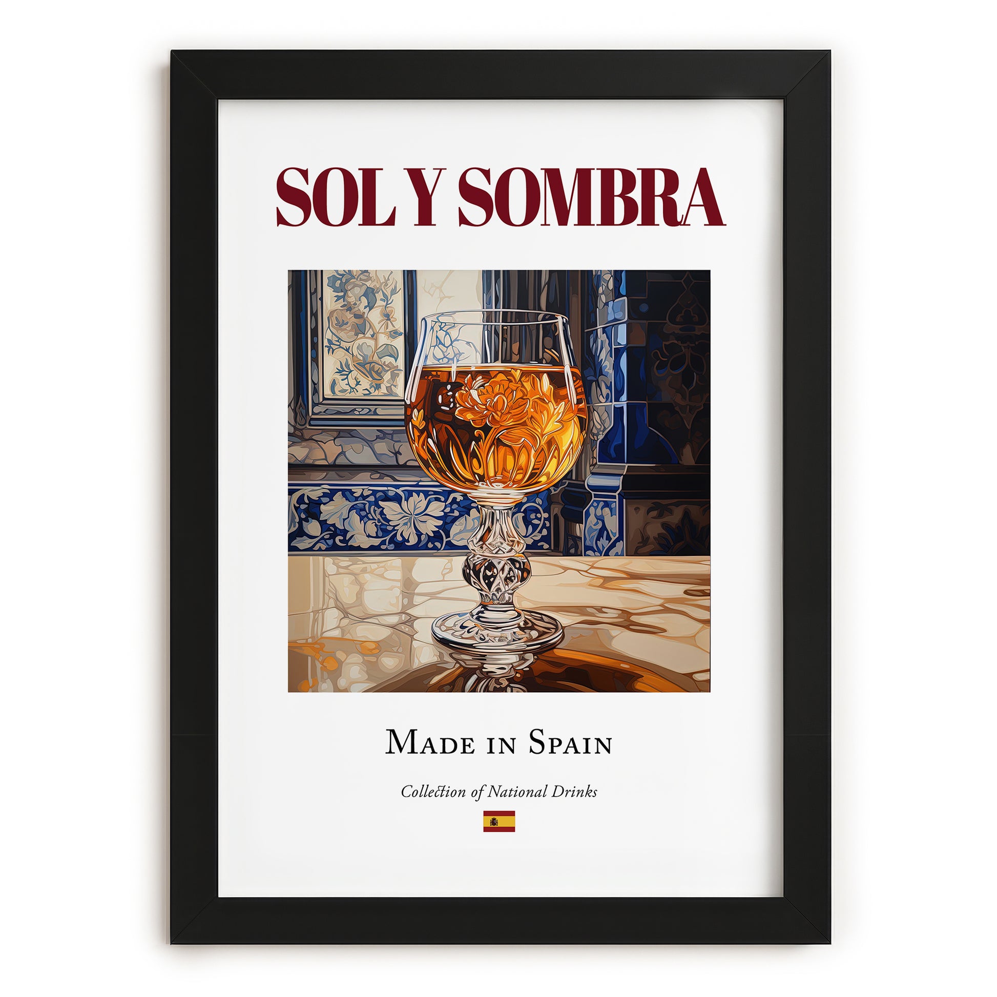 Sol y Sombra – Spanish Cocktail Drink, Cocktail Lounge Wall Art, in sleek black frame